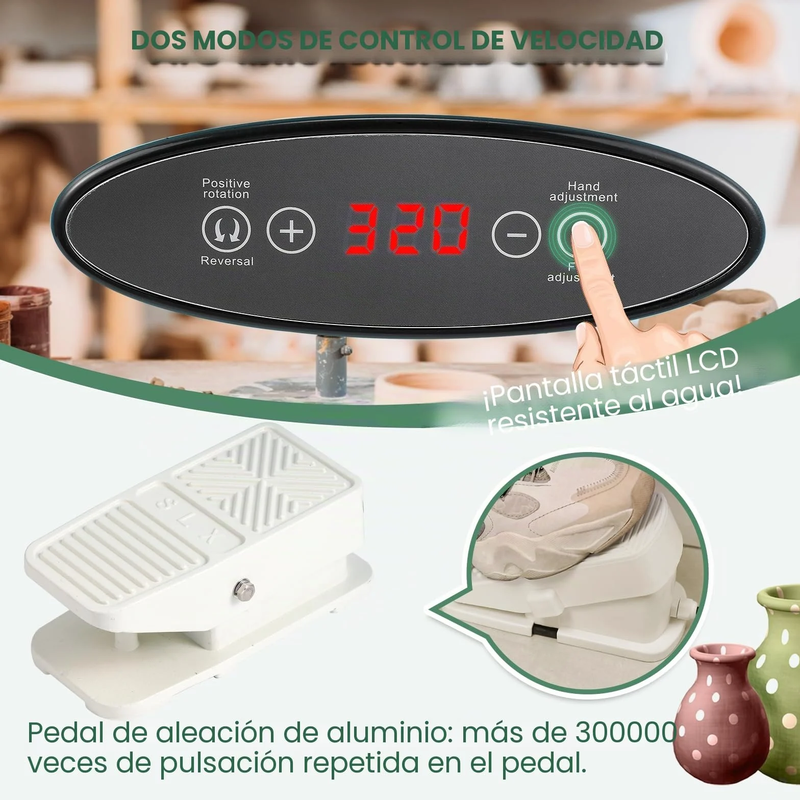Huanyu Volante de Alfarería de 30cm con Patas Ajustables y Pedal 350W Máquina Eléctrica de Cerámica con Cubeta Desmontable 0-320RPM Máquina Formadora de Cerámica con Kit de Herramientas de Alfarería