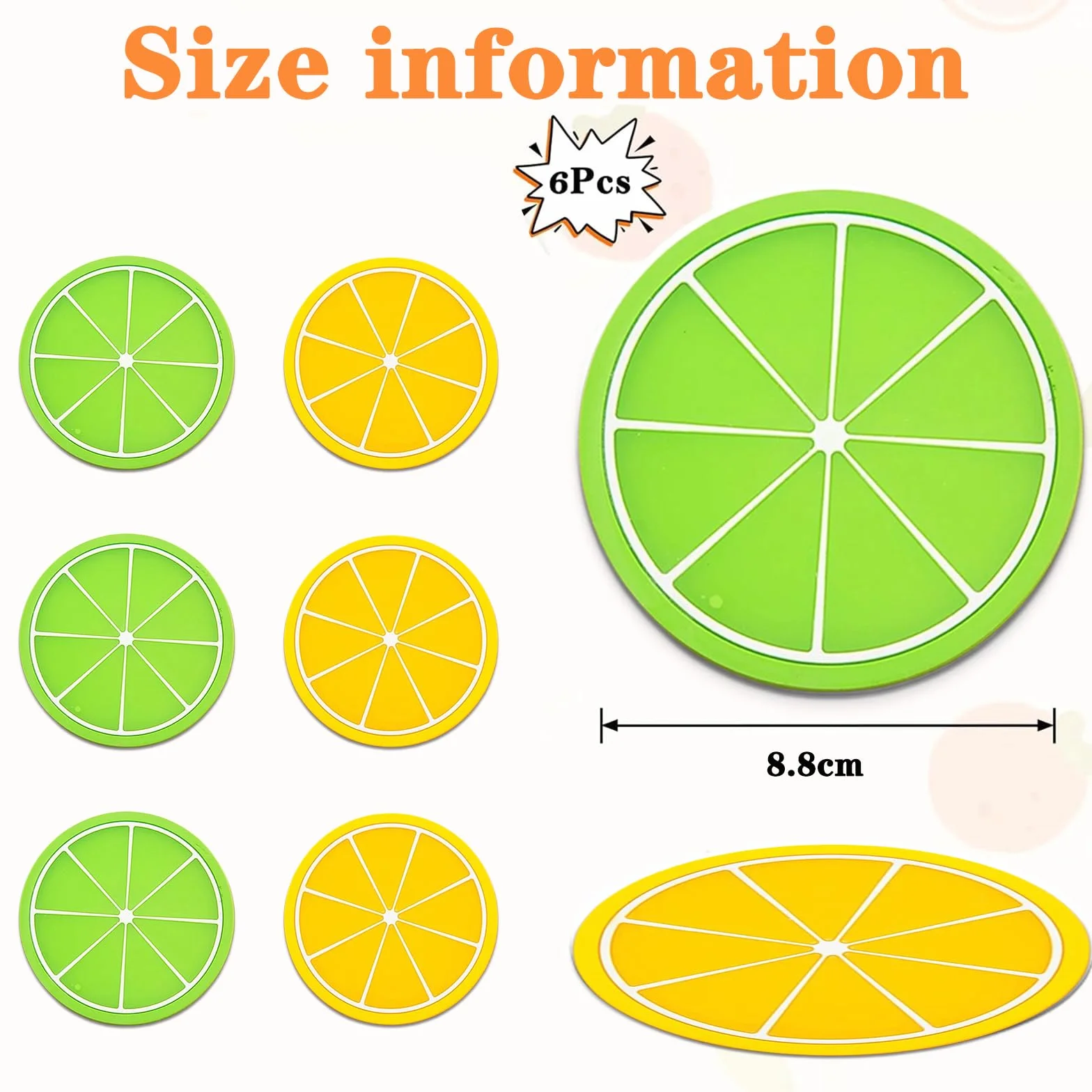 Posavasos Fruta Limón Goma Suave PVC Antideslizante Resistente Calor 8.8x8.8cm