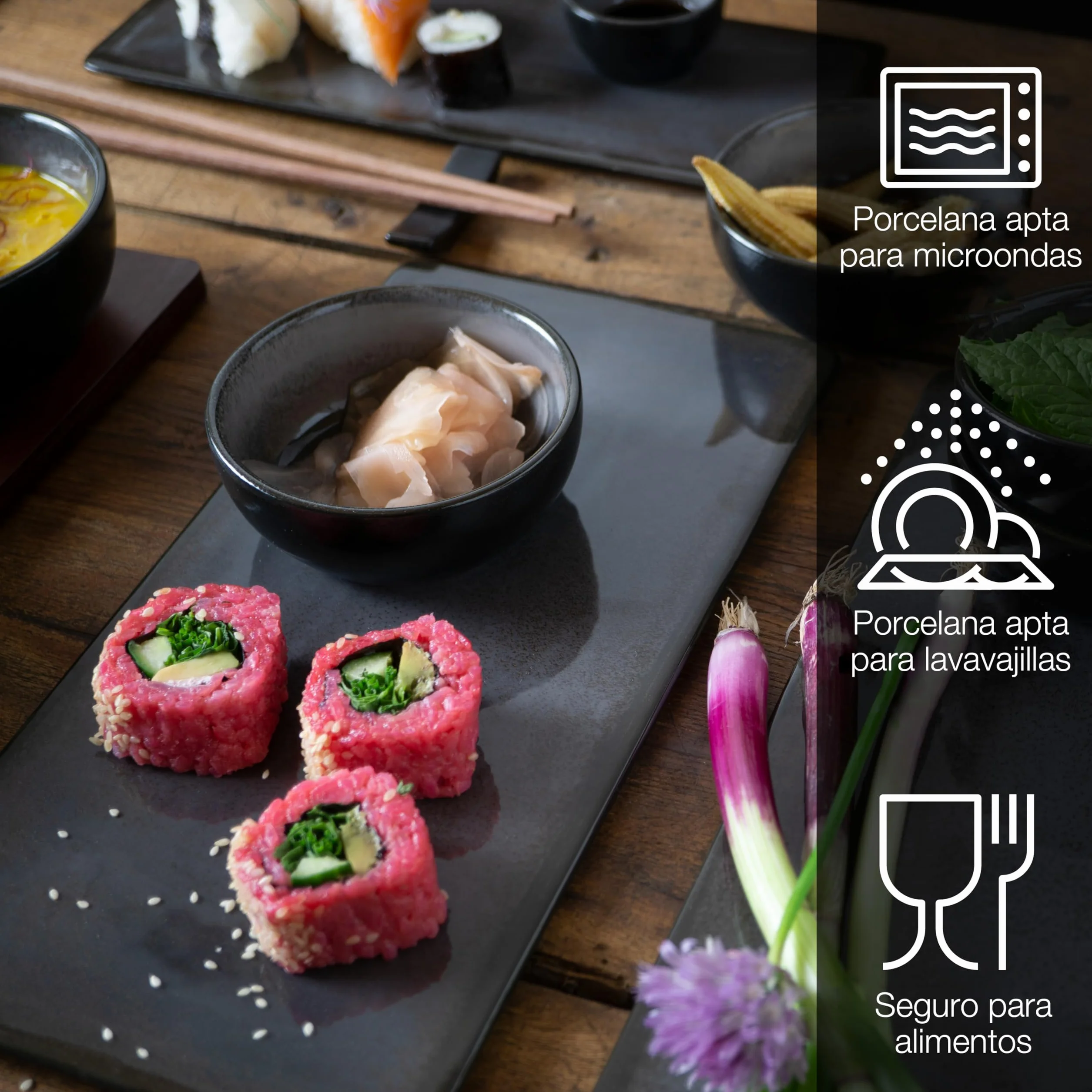 Moritz & Moritz Vajilla Sushi - Platos Sushi Ceramica - Plates Set 29 Piezas para 4 Personas - Plato Sushi con Palillos Soporte de Palillos Cuencos para Wasabi