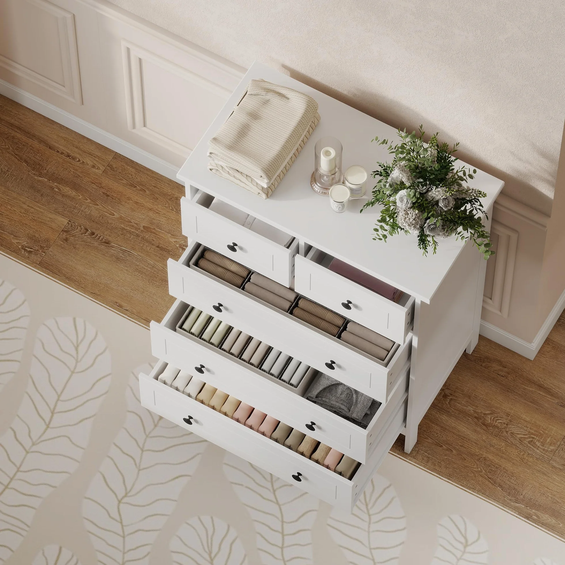 HOMCOM Cajonera de Dormitorio Cómoda Blanca de 5 Cajones con Manijas Cajonera Alta para Salón Oficina Estudio Estilo Moderno 74x40x91 cm