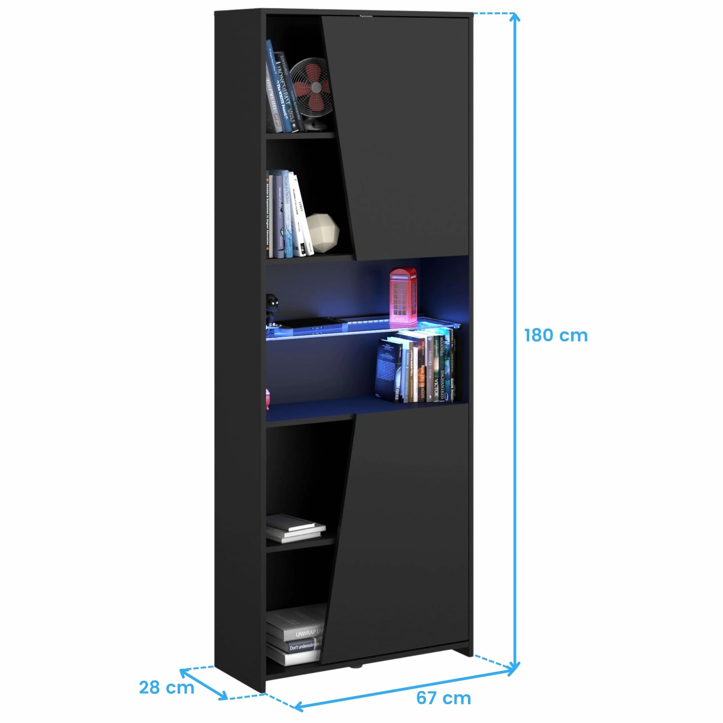 Miroytengo Estantería Gaming con LED incluido color negro librería gamer 6 estantes estilo moderno mueble 180x67x28 cm