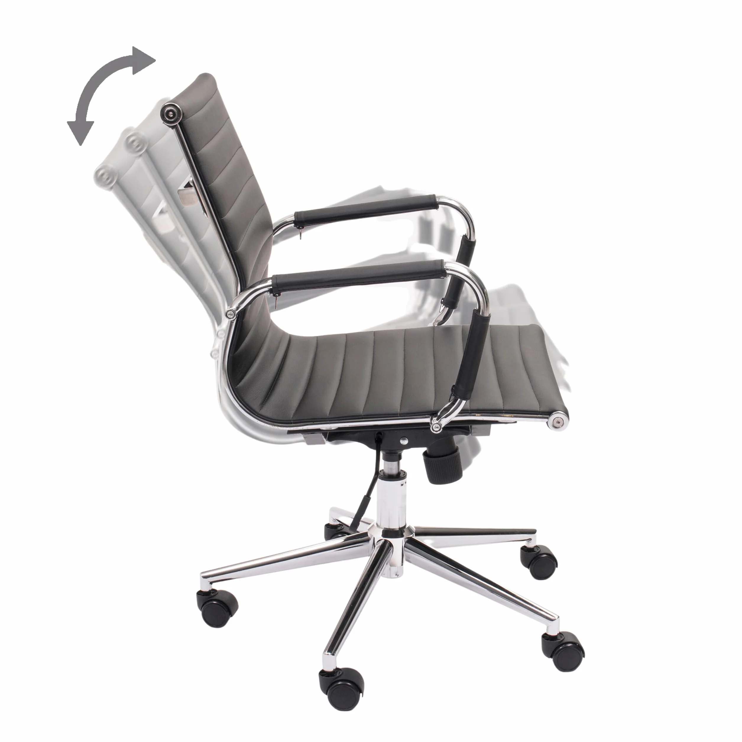 Sillón de despacho Manager Negro Polipiel Base Cromo Giratorio Regulable en Altura Respaldo Bajo