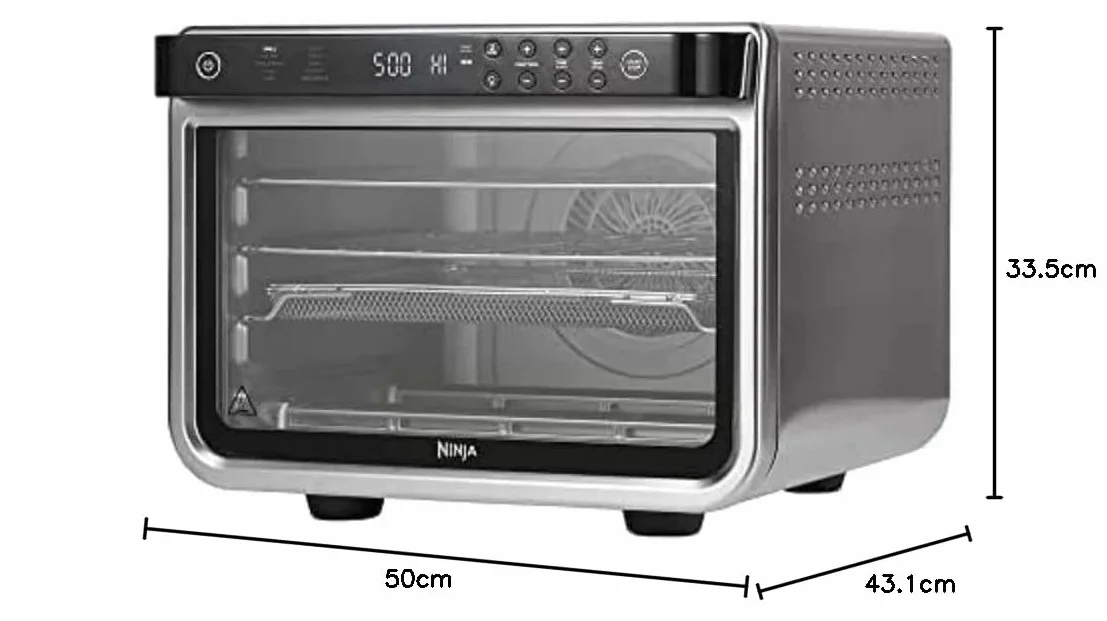 Ninja Foodi Horno multifunción 10 en 1, Mini horno portátil para encimeras y superficies de trabajo, 10 funciones de cocción, Freír con aire, Asar, Parrilla, Hornear y más, en plata y negro, DT200EU