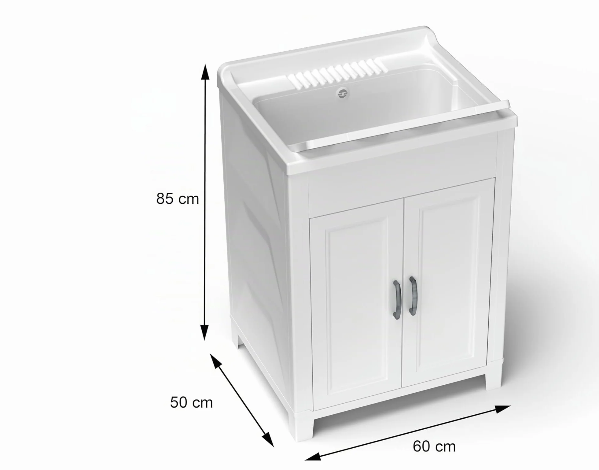 Adventa: Mueble lavadero de Resina de Polipropileno, fácil de Montar, bañera Resistente a los ácidos de Uso común, lavadero, Garaje, Exterior, 60 x 50 x 85 cm, Blanco