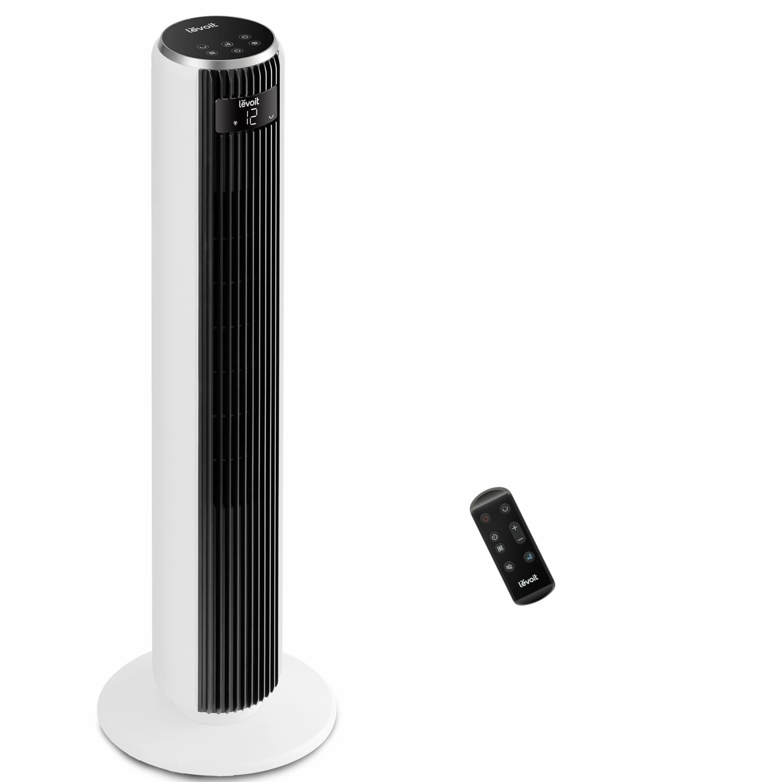 LEVOIT Ventilador de Torre 26W Motor DC 7.9m/s Silencioso 12 Velocidades Temporizador 12H Oscilación 90° Blanco