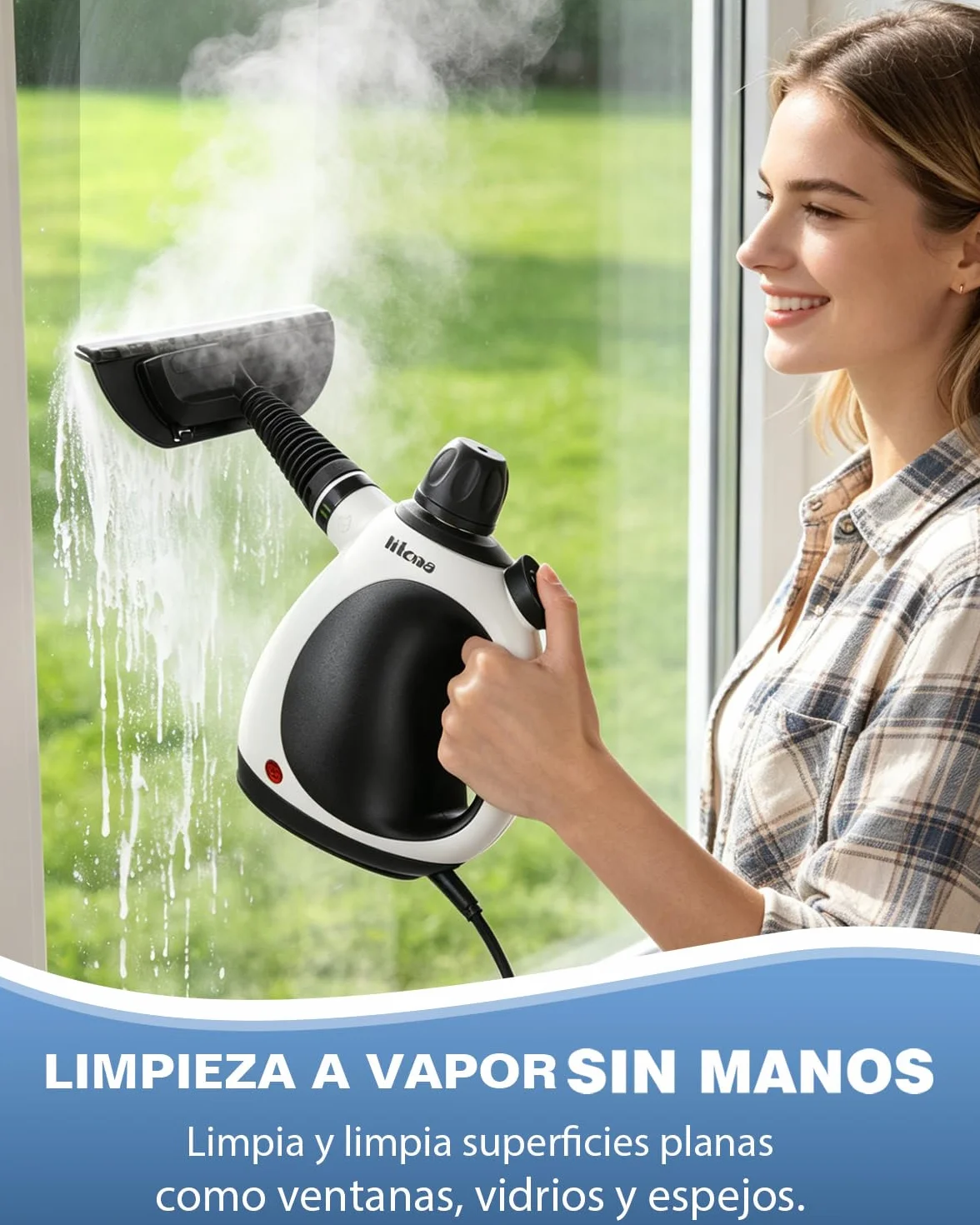 KLONA Limpiador a vapor de mano multiusos con 10 accesorios para alfombras, cortinas, sofás