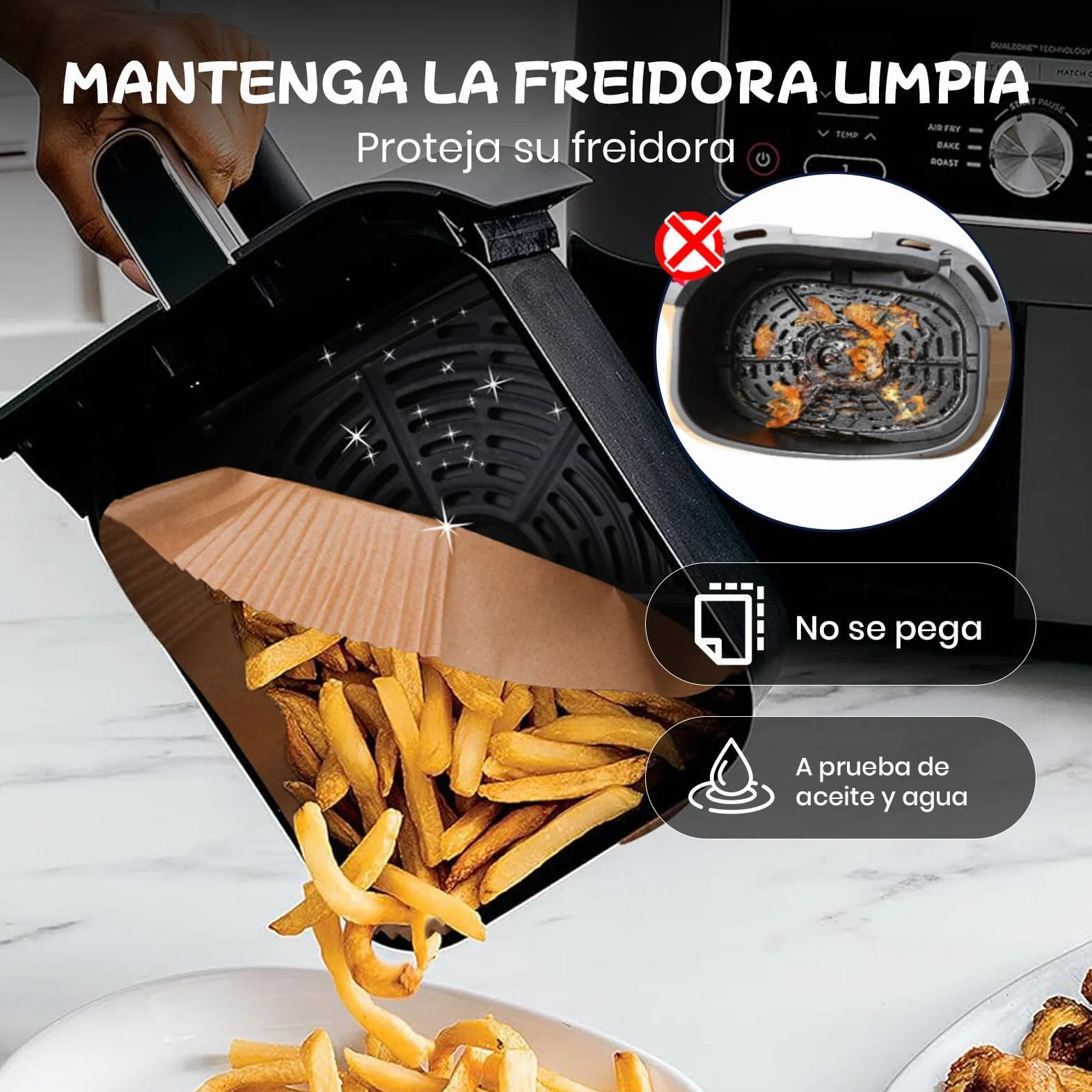 120 unidades de papel de horno para freidora de aire caliente de doble cámara, 20,5 x 14 cm, rectangular, antiadherente, papel de horno compatible con Ninja AF300EU,AF400EU,AF400EUCP Otras