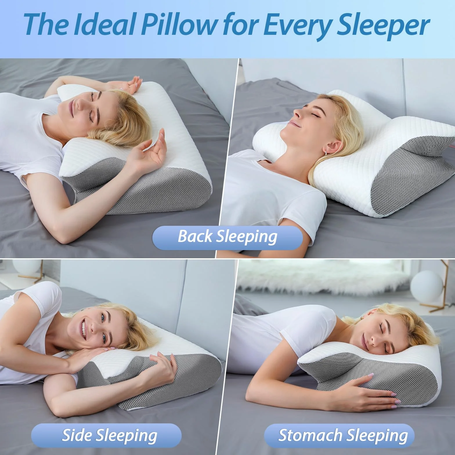 HOMCA Almohada Cervical 2 en 1 Ergonómico Espuma de Memoria 60x40x12/14cm Gris