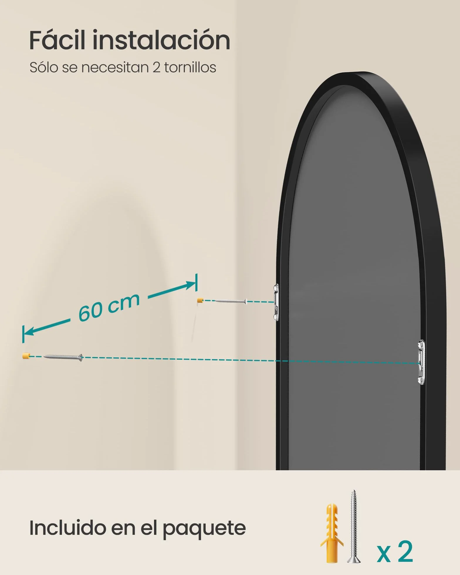 SONGMICS Espejo de Baño, Marco de Aluminio, 91 x 61 cm, Lámina de Seguridad, Negro Tinta LWM011BD01