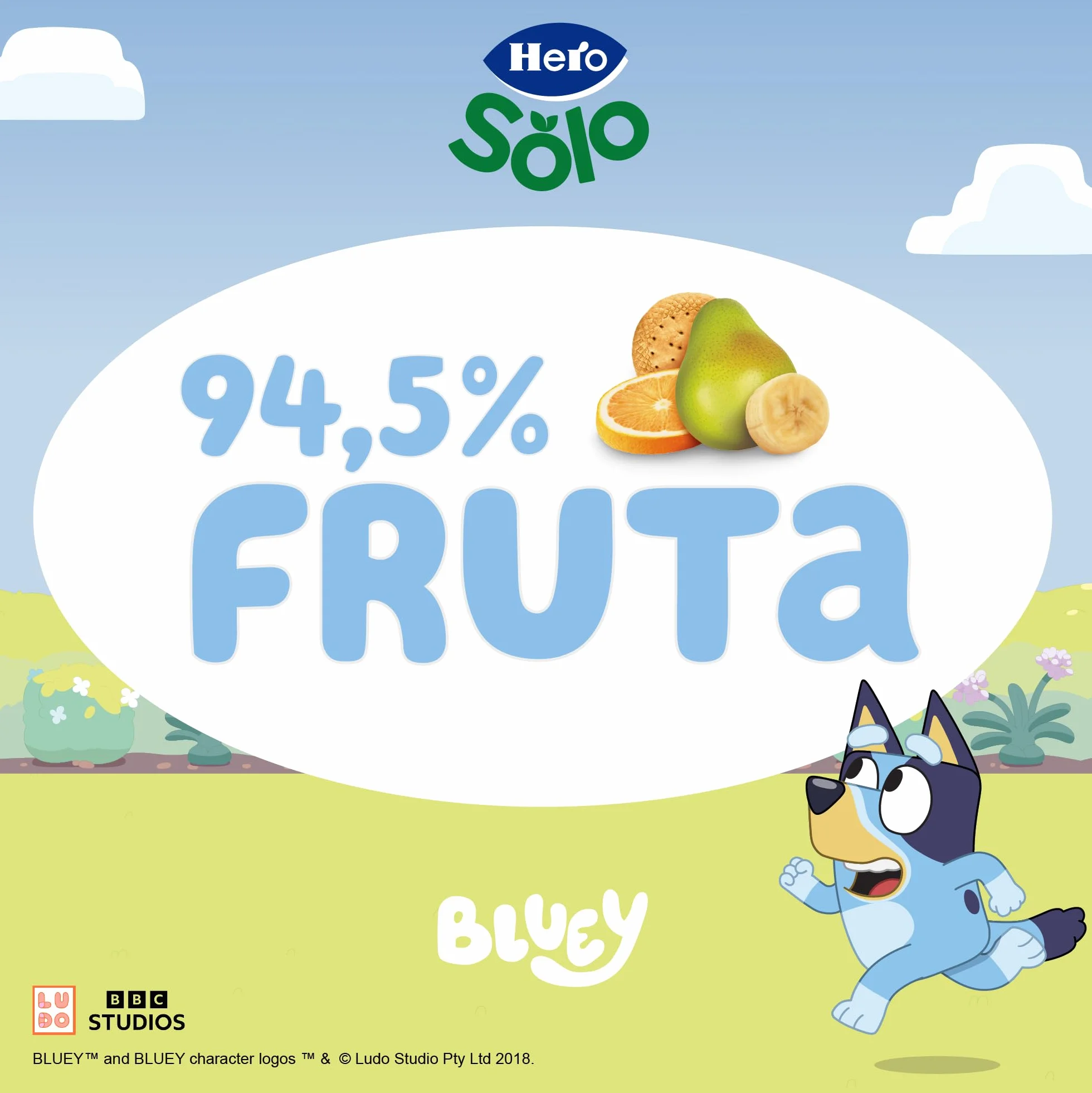 Hero Solo Mi Fruta Bolsita de Fruta con Naranja, Plátano, Pera y Galleta, Pack 18 x 100 g