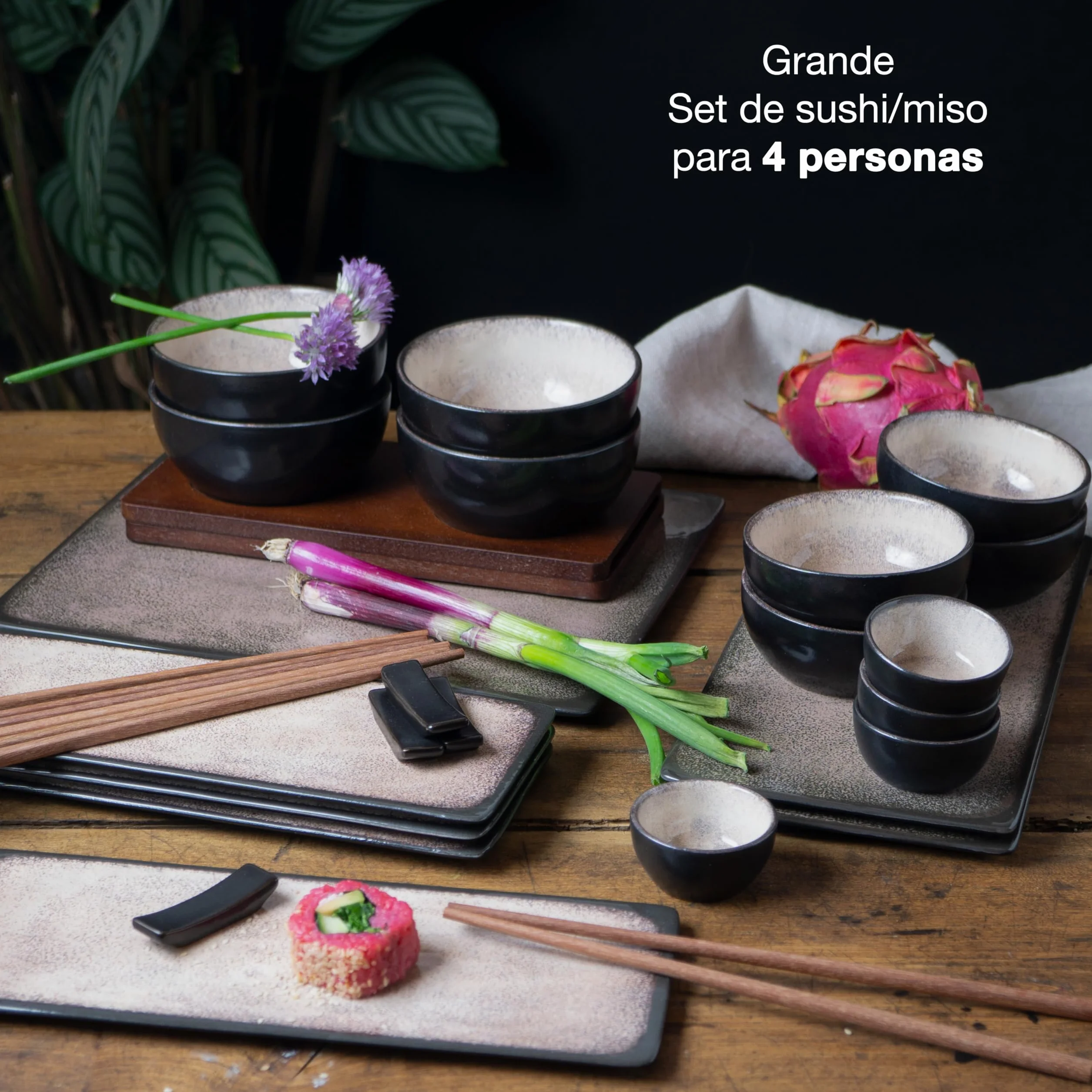 Moritz & Moritz Vajilla Sushi - Platos Sushi Ceramica - Plates Set 29 Piezas para 4 Personas - Plato Sushi con Palillos Soporte de Palillos Cuencos para Wasabi