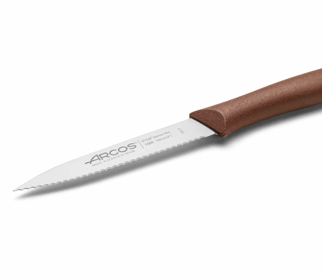Arcos Serie Nova Cuchillo Mondador Hoja Serrada Acero Inoxidable 100 mm Mango Polipropileno Marrón
