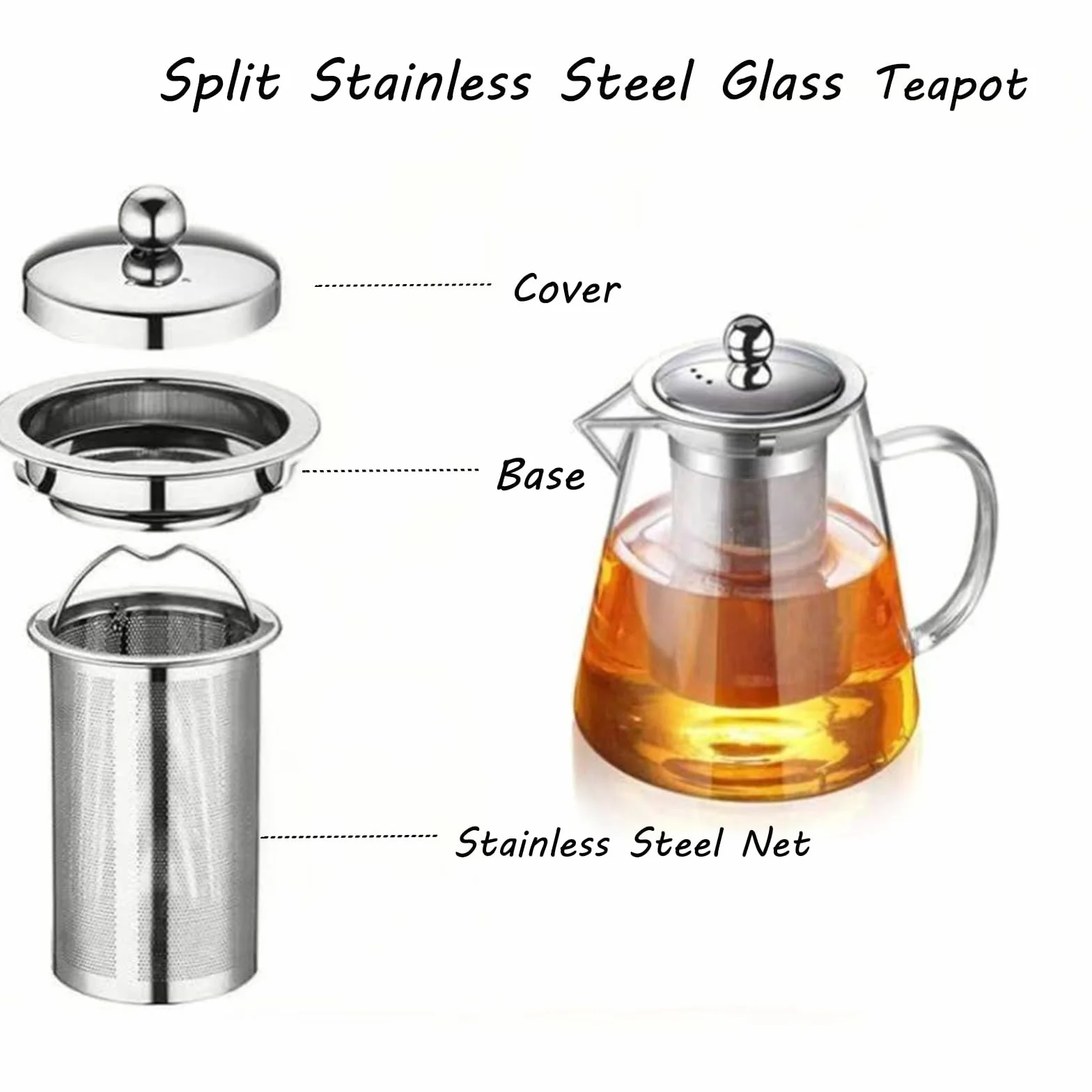 Tetera de Cristal con Colador 950 ml, Vidrio de Borosilicato, Apta para Lavavajillas
