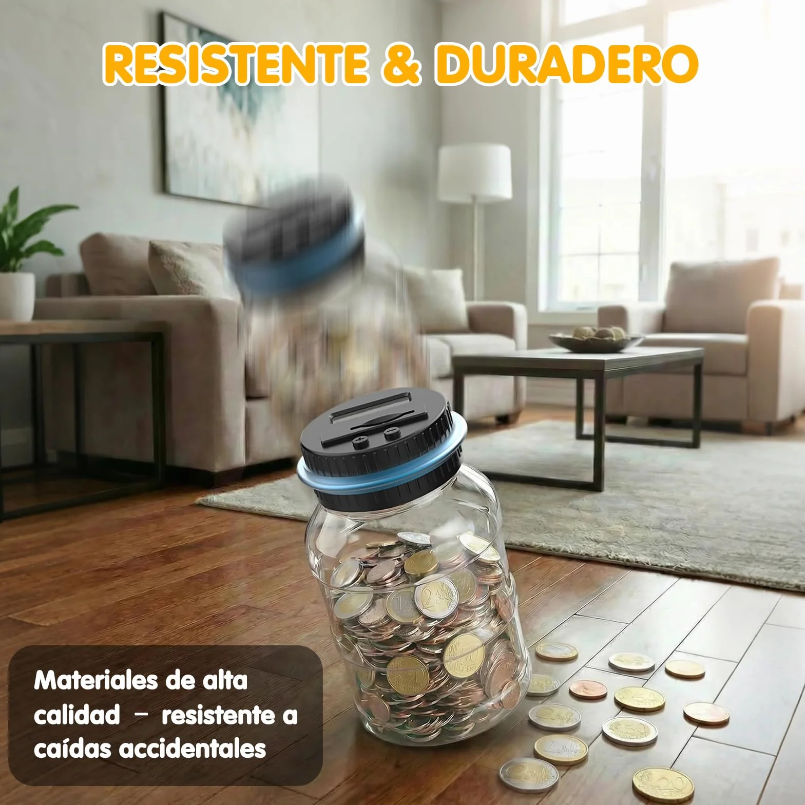Pup Go Hucha Electronica Digital con Contador y Pantalla LCD, 1.8L Gran Capacidad, Transparente, Cuenta Monedas Euro