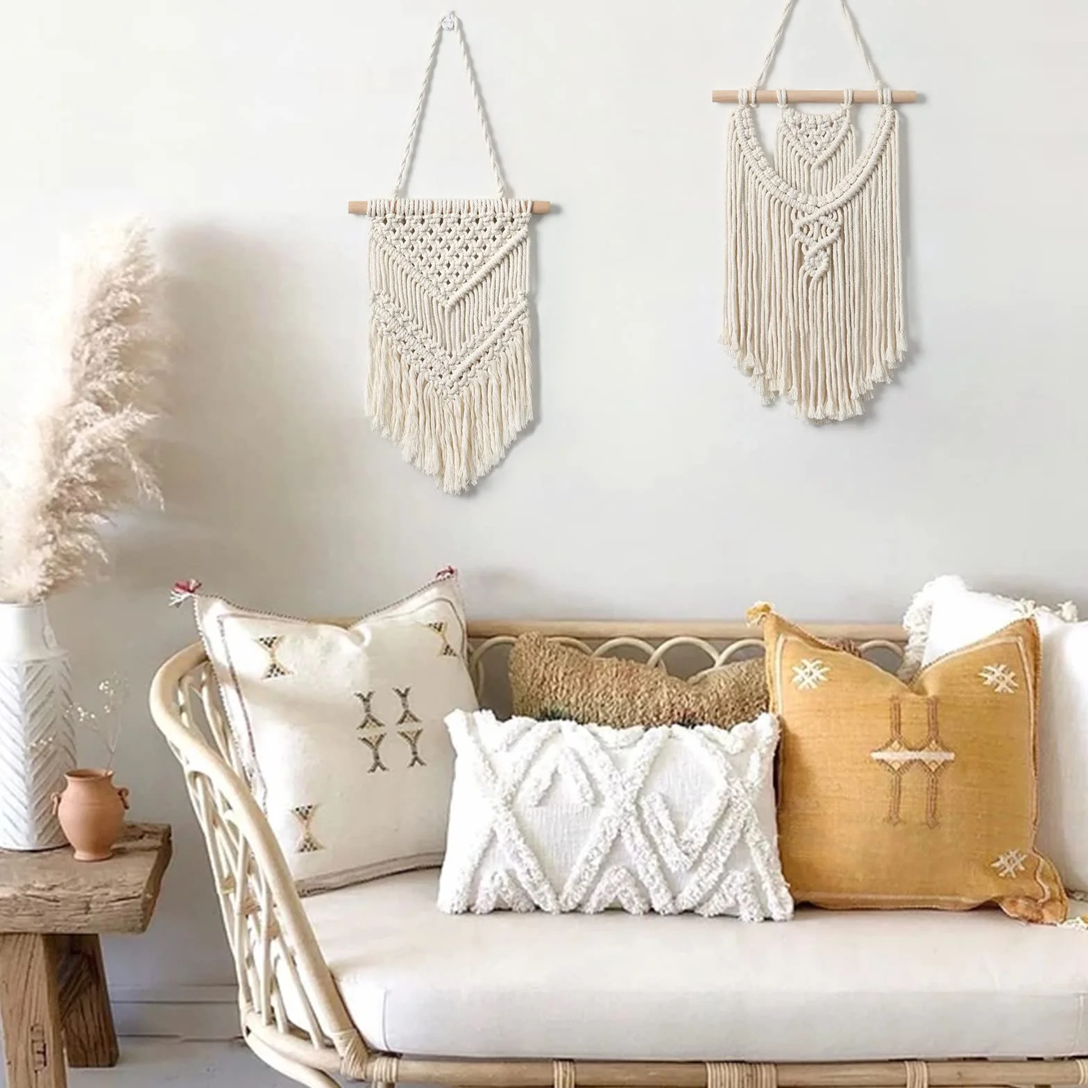 LOMOHOO 2 Piezas Tapices de Macramé para Colgar en la Pared Pequeños Tapices Tejidos Arte de Pared Decorativo - Ideales para decoración bohemia del hogar, apartamento, habitación infantil