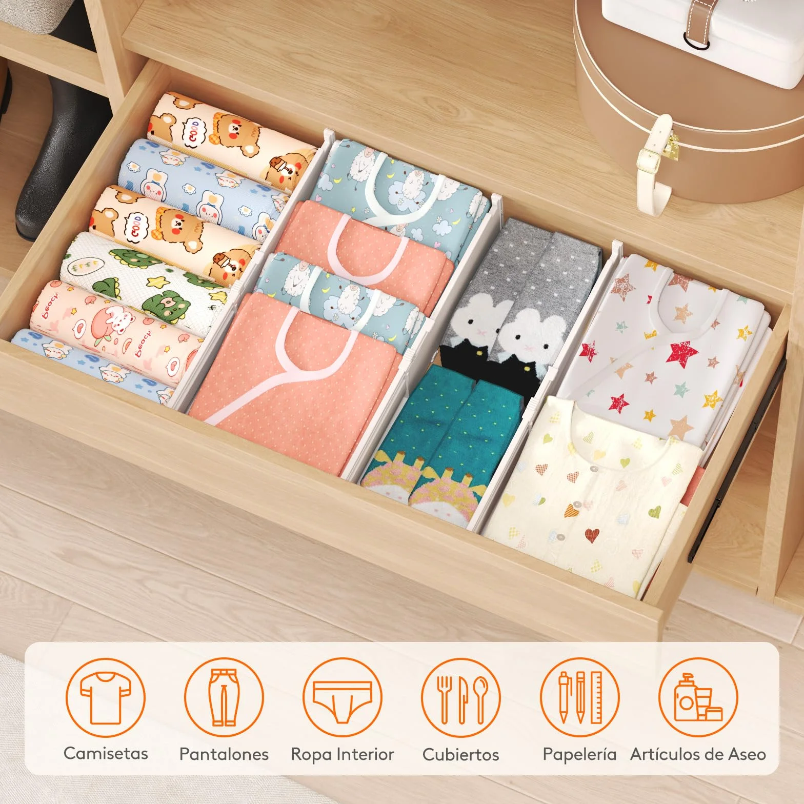 Lifewit Separadores de Cajones para Altura 10 cm, Ancho 35-55cm Divisores Ajustables para Armarios de Ropa, Organizador Plastico para Vestidores, Cocina, Baño, Tocadores y Escritorios, Juego de 4