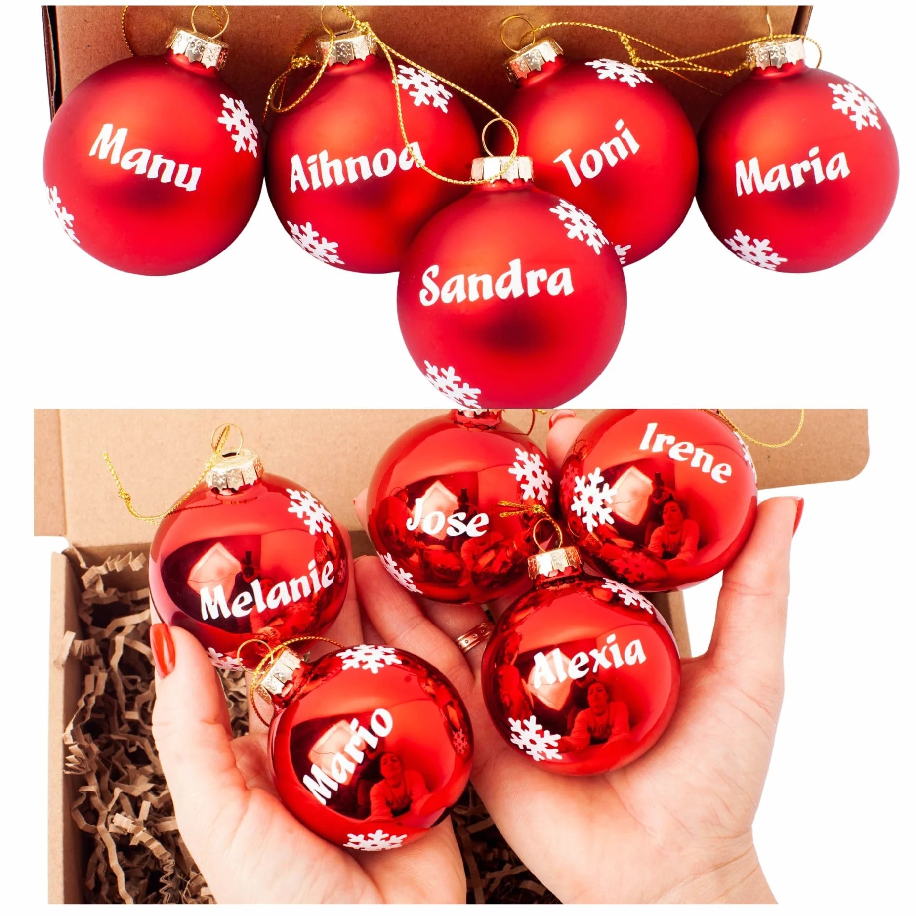 Olesea Bola de Navidad Personalizada Cristal Rojo Glossy Matte Adorno Árbol Decoración Navideña