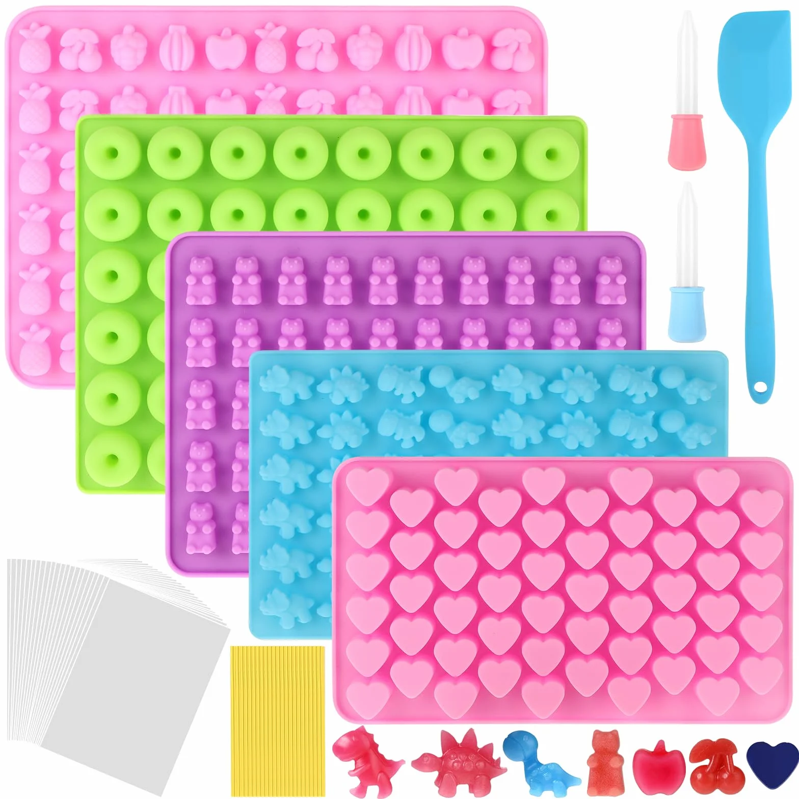 Moldes de Silicona para Caramelos y Chocolate con 2 Pajitas, 1 Espátula, 50 Bolsitas