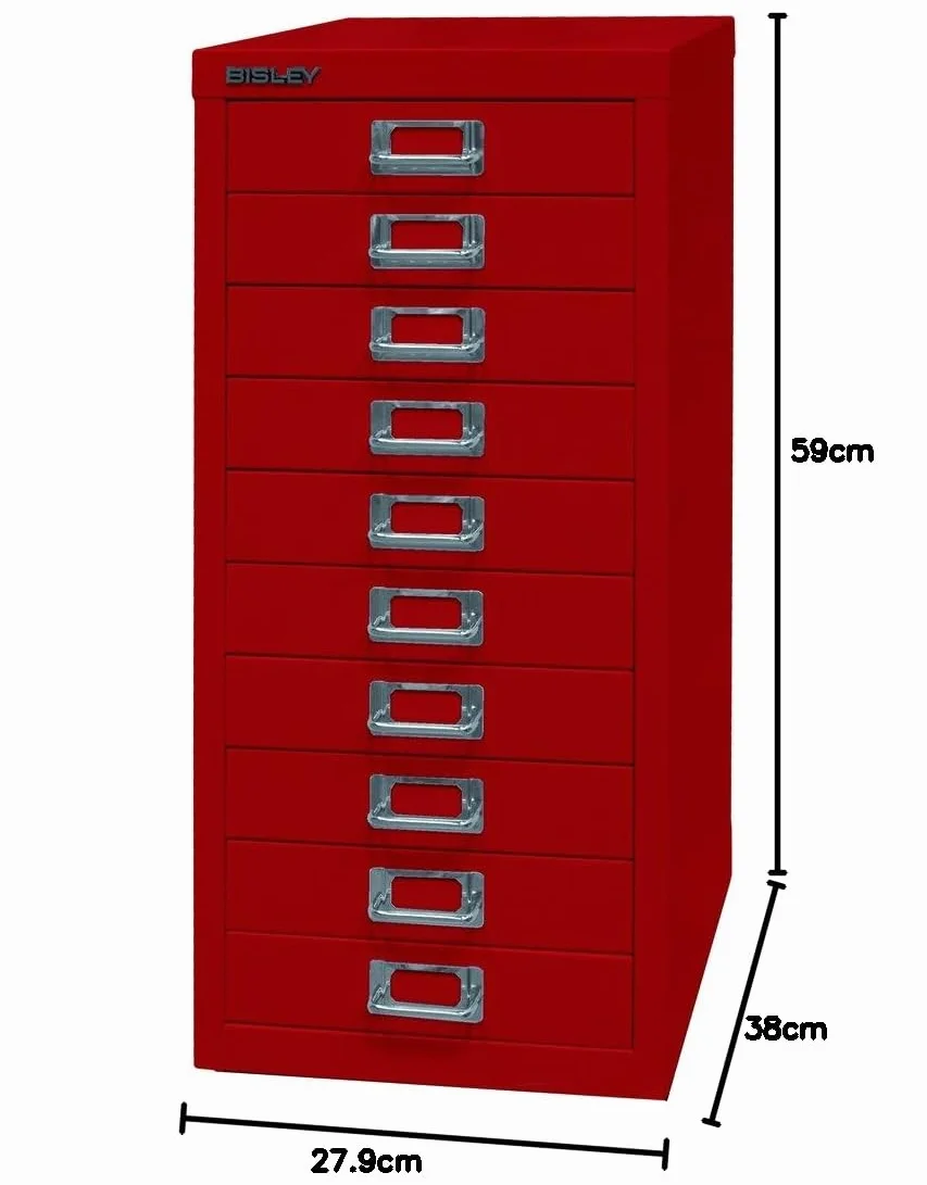 BISLEY MultiDrawer Serie 29, DIN A4, 10 cajones, Metal, 670, Rojo Cardinal, 38 x 27,9 x 59 cm