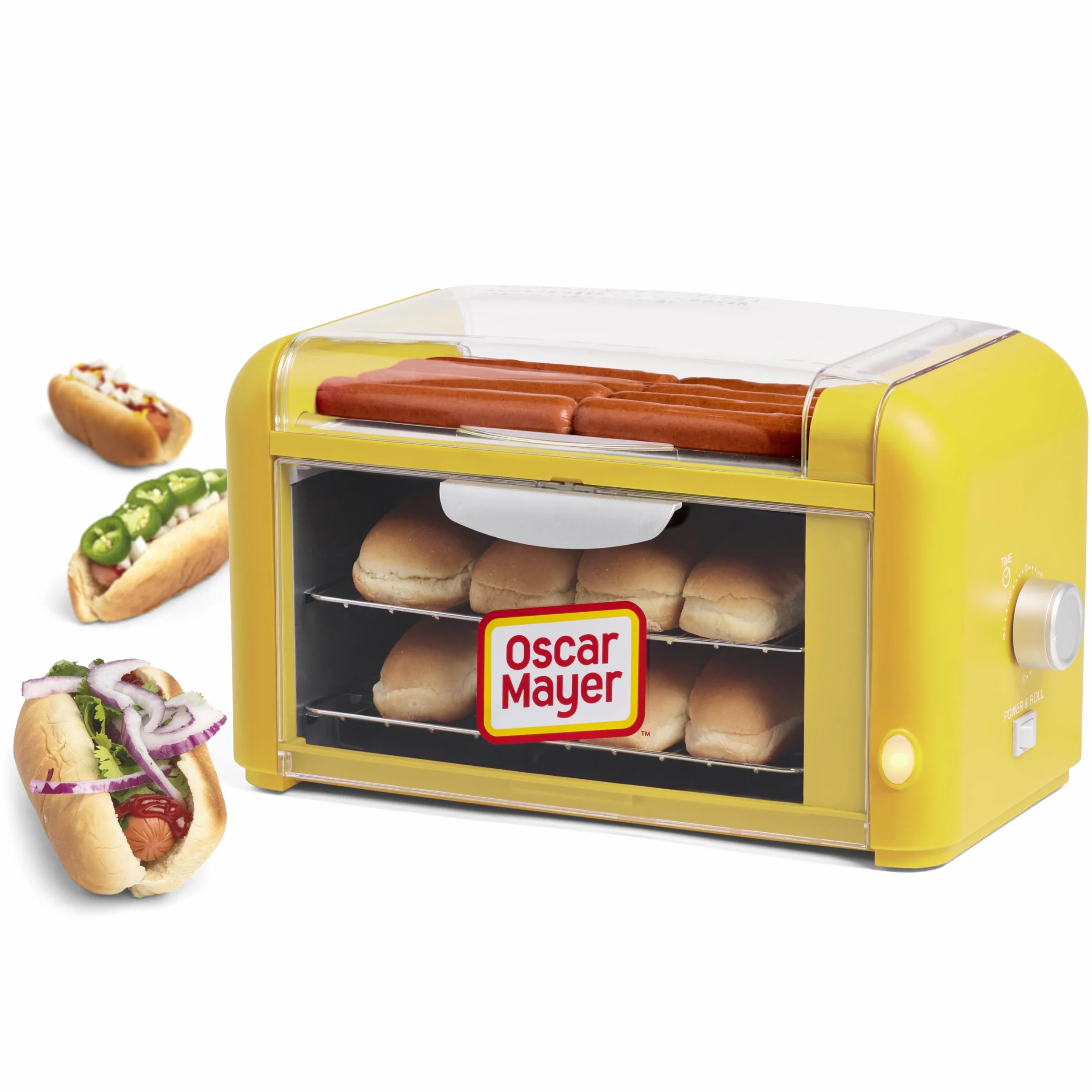 Oscar Mayer Calentador de rodillo y bollos para perros calientes, acero inoxidable, antiadherente