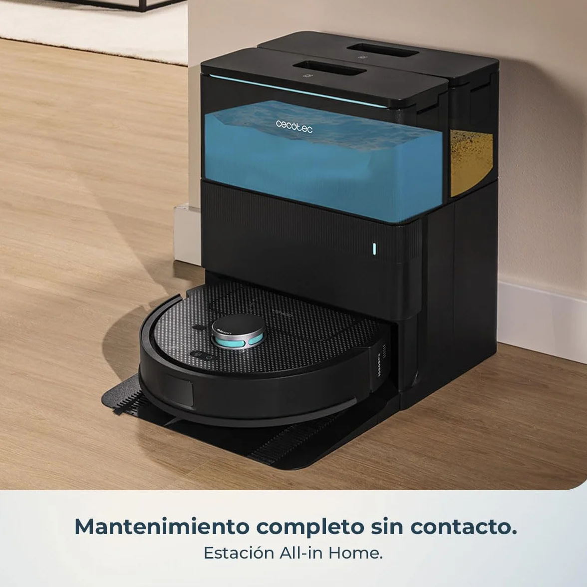 Cecotec Robot Aspirador y Friegasuelos con Base de Autovaciado y App Conga X50 X-Treme. Navegación Láser, Mapeo Interactivo, 15000Pa, Autonomía 240mins, Mopas Elevables, Base con 3 Depósitos
