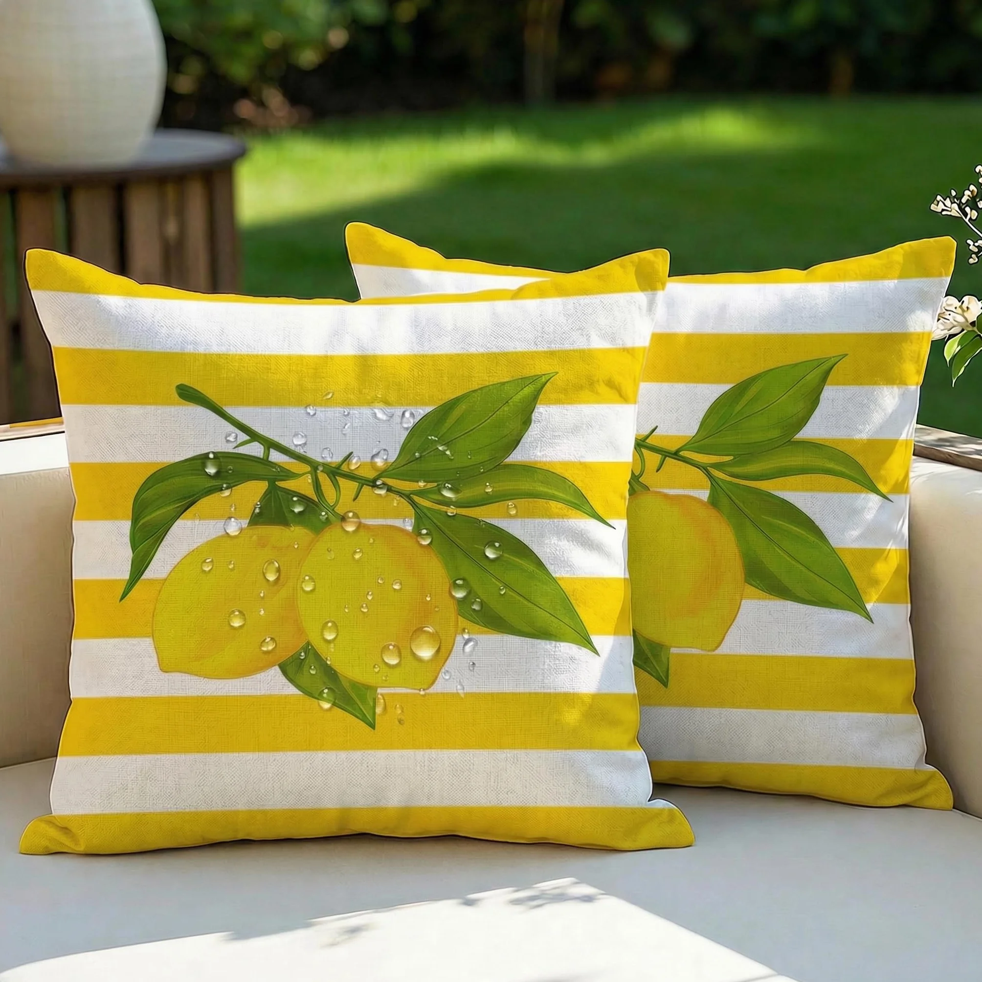 Funda de cojín impermeable 40x40 cm juego 2 unidades diseño limón flores decorativa moderno jardín sofá balcón