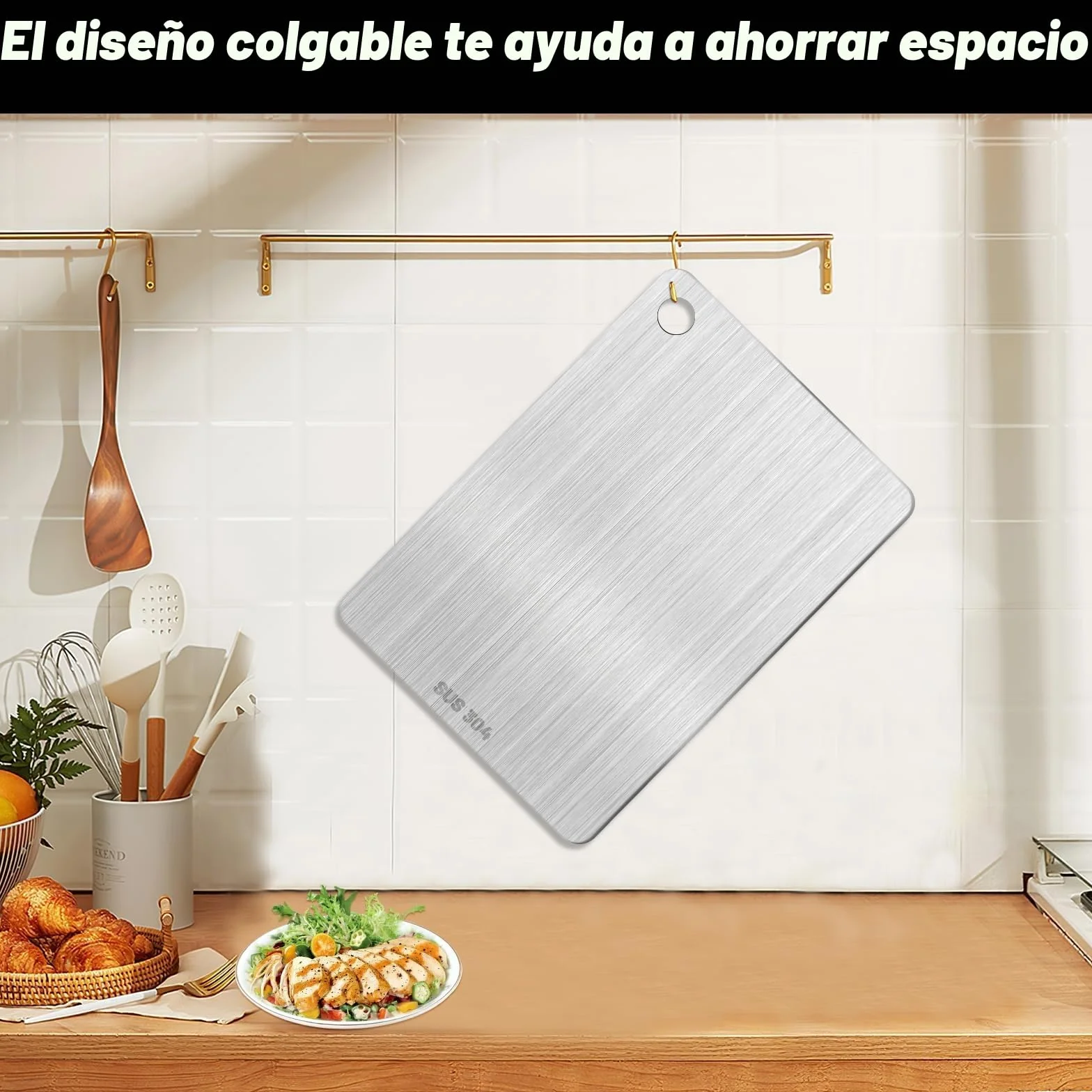 Pavlleen Tabla de Cortar Titanio Acero Inoxidable para Cocina Apta Lavavajillas 30x20cm