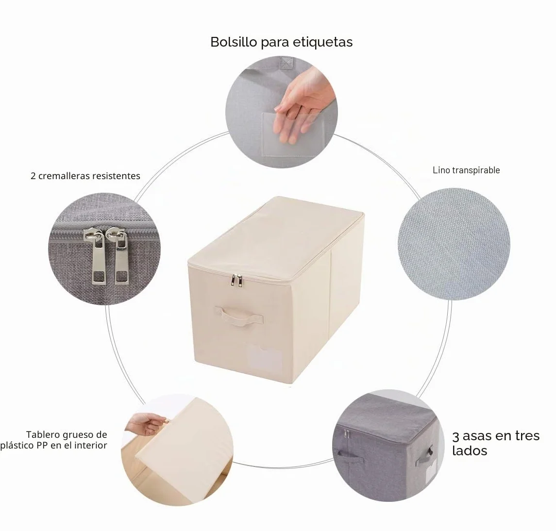iwill CREATE PRO 56x32x33 cm cesta de almacenamiento plegable grande para armario con tapa lavable beige