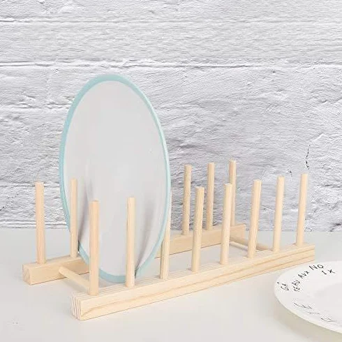 Escurridor de platos de madera con 7 rejillas, soporte para platos y tazas para tablas de cortar de cocina, almacenamiento rústico, solución de organización del hogar, soporte duradero y elegante para