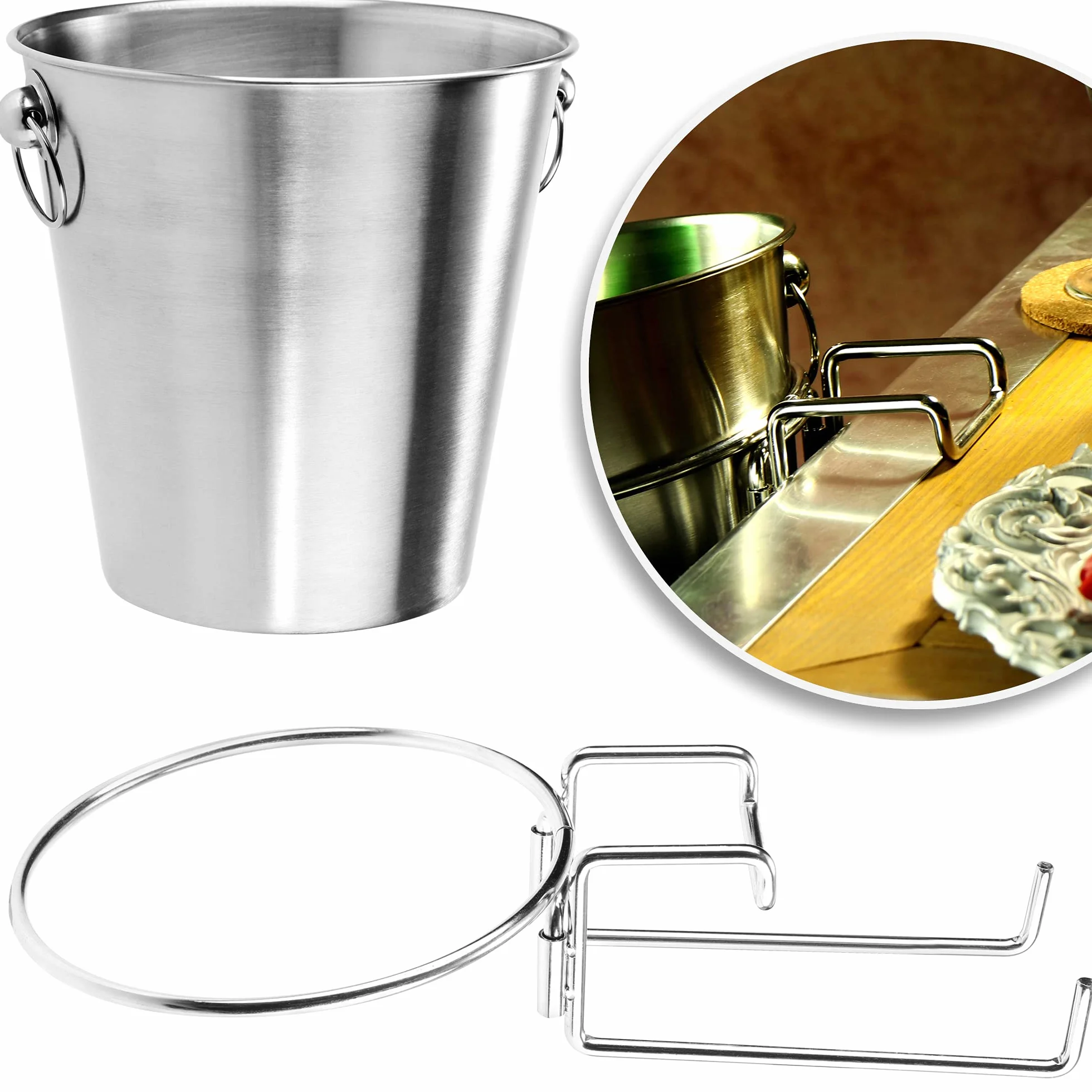 COM-FOUR® Enfriador de champán con soporte de mesa - cubo de enfriamiento para vino espumoso, vino y champán