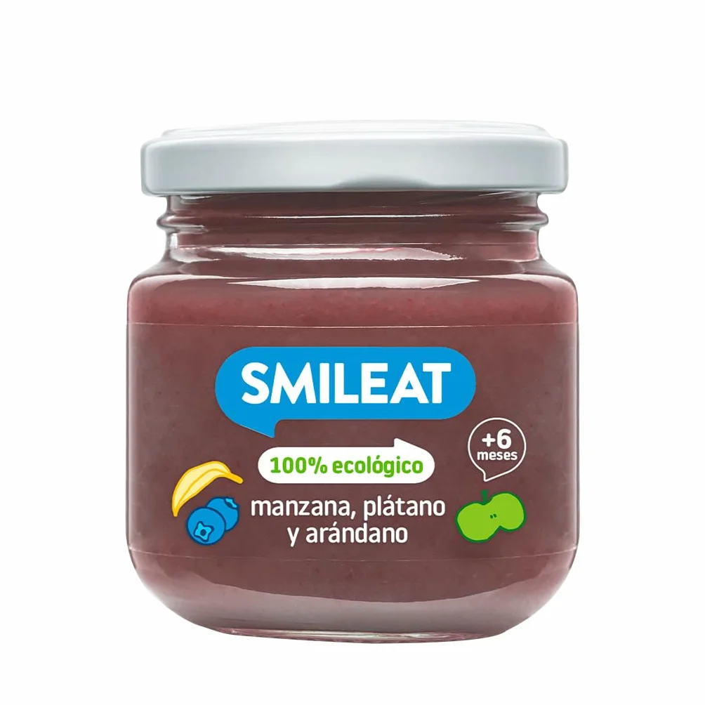 Smileat Tarrito de Frutas Ecológicas Manzana Plátano Arándano +6 Meses 130g