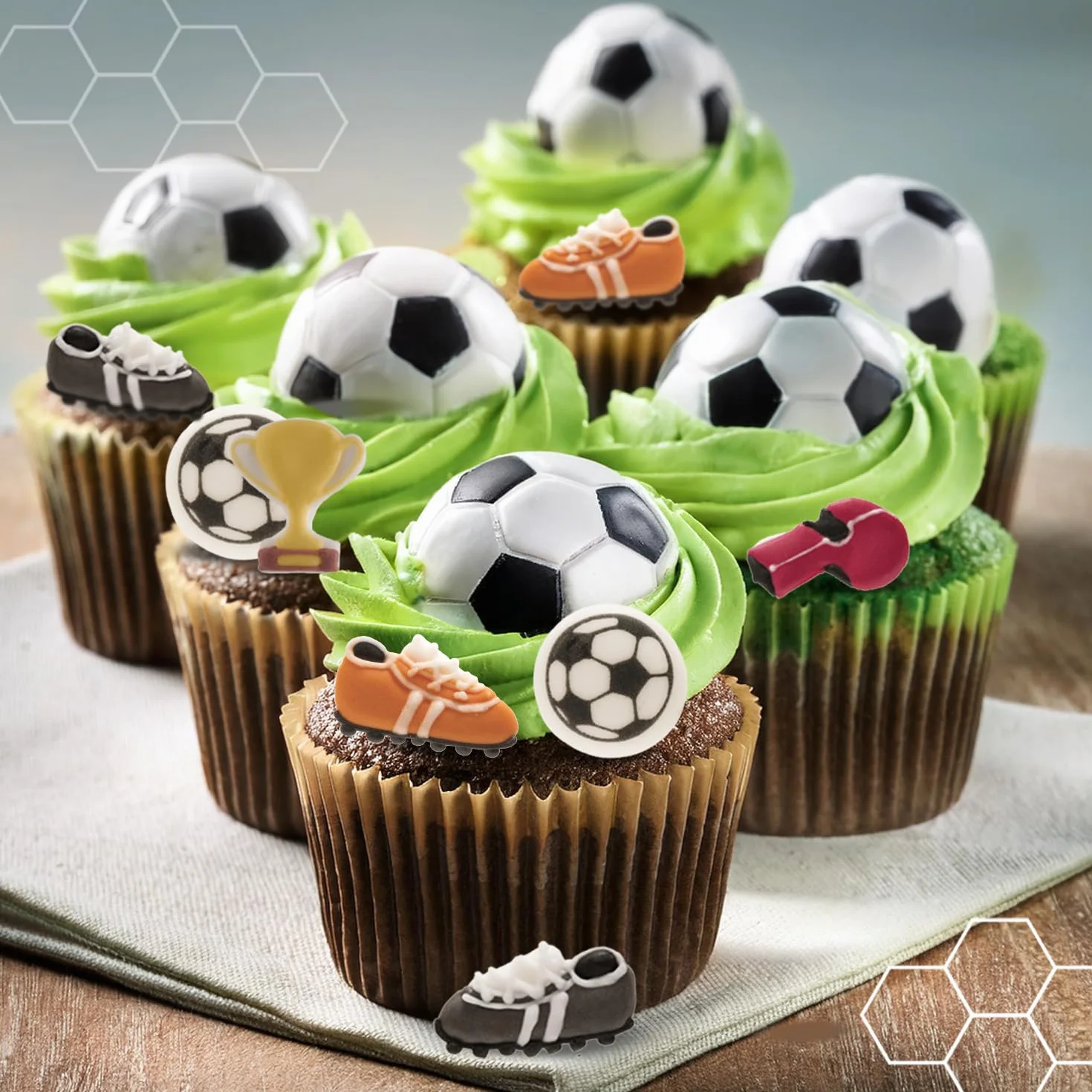 Decoración de Cupcakes o Tartas con Azúcar de Fútbol - Pack 8 Figuras Comestibles