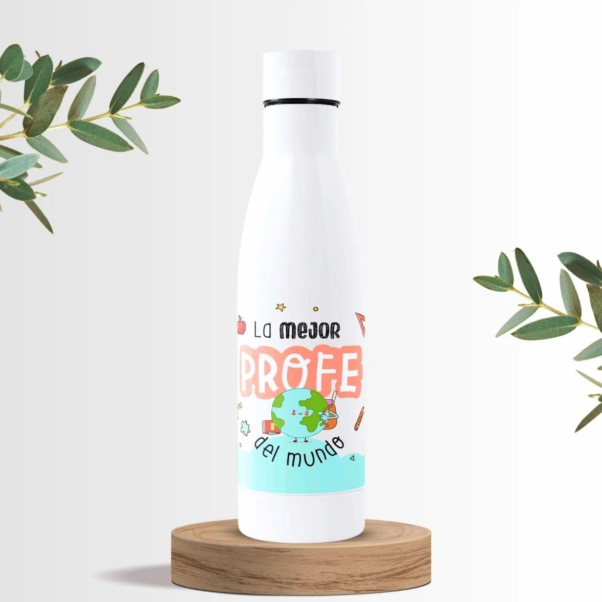 DEREGALOOS Botella térmica personalizada con foto y texto 700ml. Botella de agua acero inoxidable personalizada. Libre de BPA y reutilizable. Regalo para profesores.