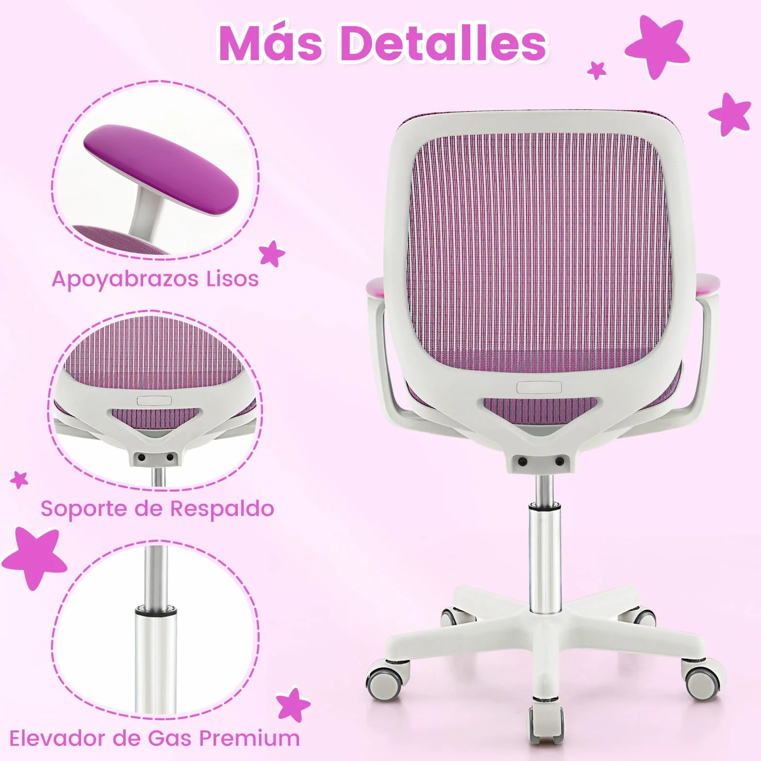 COSTWAY Silla de Escritorio para Niños, Silla Infantil Giratoria para Computadora con Altura Ajustable, Ruedas con Freno, Reposabrazos Lisos, Silla Ergonómica de Estudio para Niño (Morado)