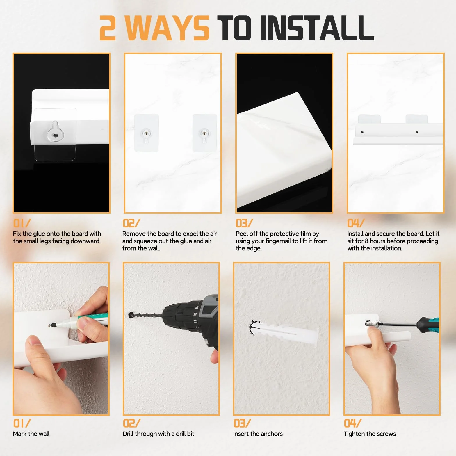 Gucass Estantería Pared Sin Taladrar 30cm Estantes Flotantes Acrílico Blanco Decoración Baño Cocina