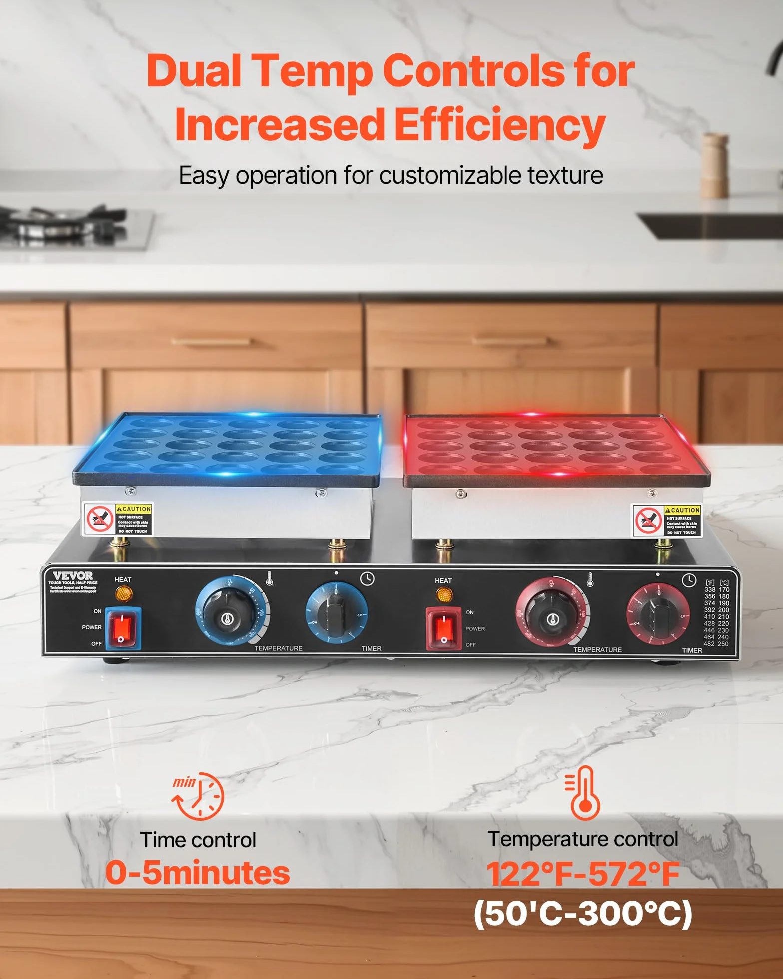 VEVOR Mini Máquina Holandesa para Hacer Panqueques, de Acero Inoxidable Antiadherente, para Dorayakis, 1800 W, Control de Temperatura y Tiempo Dual, para Cocina, Restaurante, 580 x 350 x 175 mm