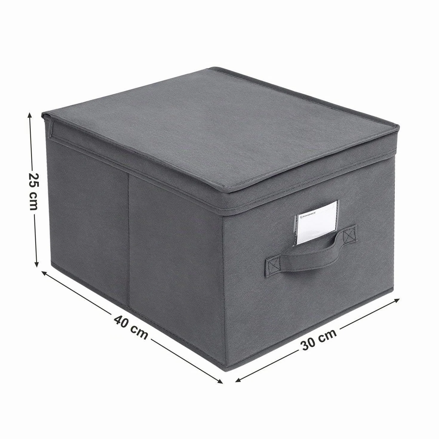 SONGMICS Juego de 3 cajas de almacenamiento plegables con tapas, cubo de tela mon-tejida, 40 x 30 x 25 cm, gris