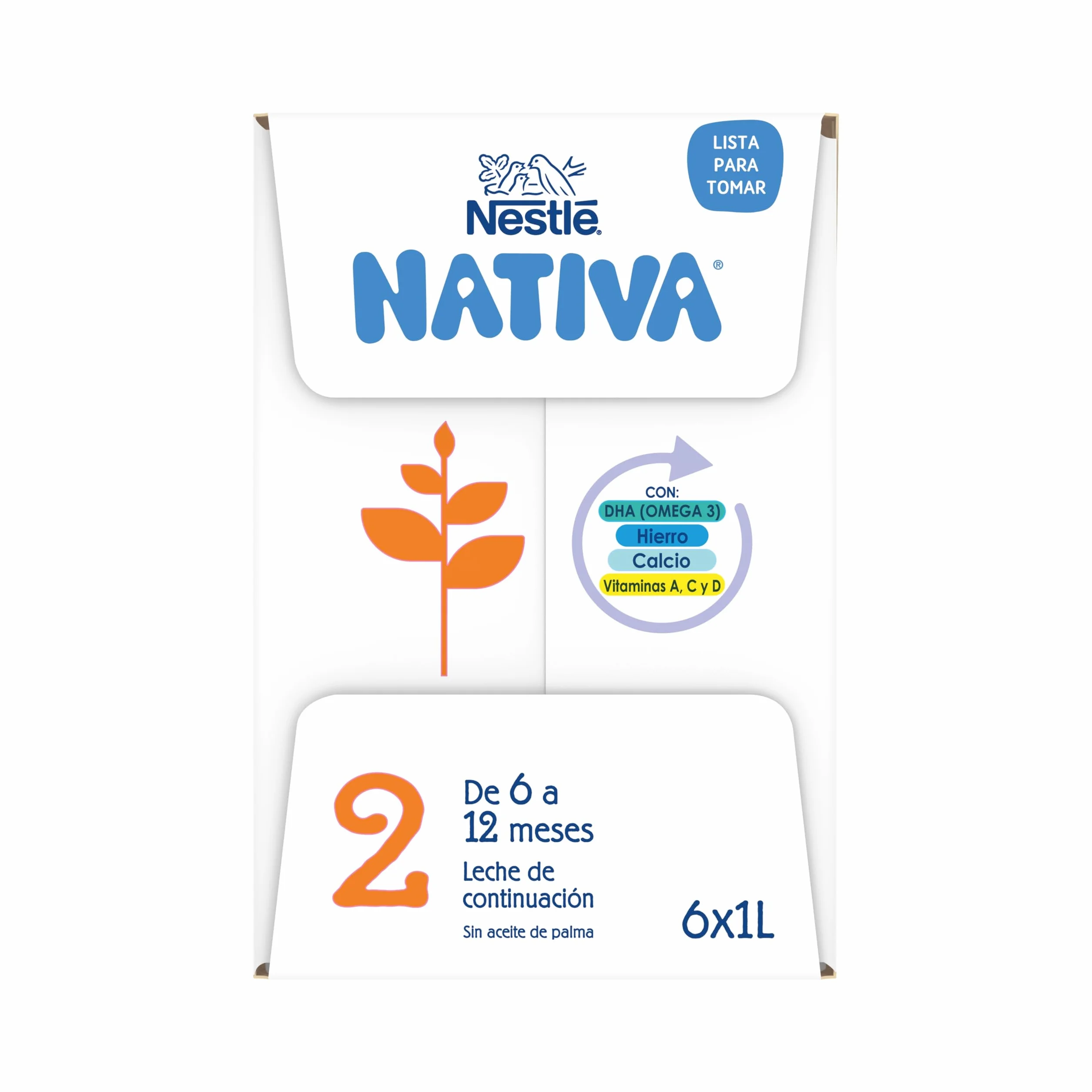 Nestlé Nativa 2 Leche de continuación líquida para bebés 6 meses 6x1L