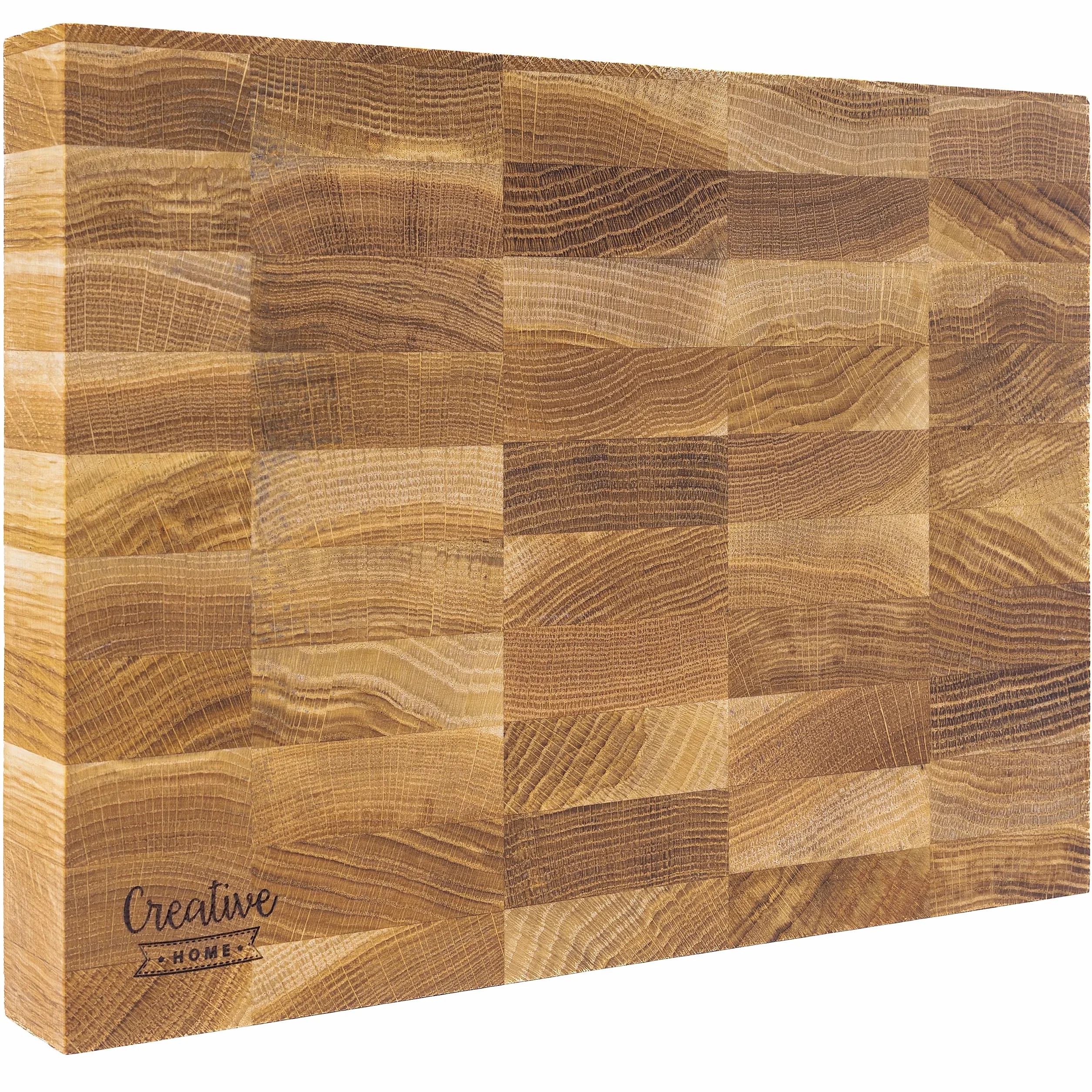 Creative Home Tabla de Cortar de Madera Grande 32 x 24 x 4 cm Roble Natural Bloque de Carnicero Profesional Reversible