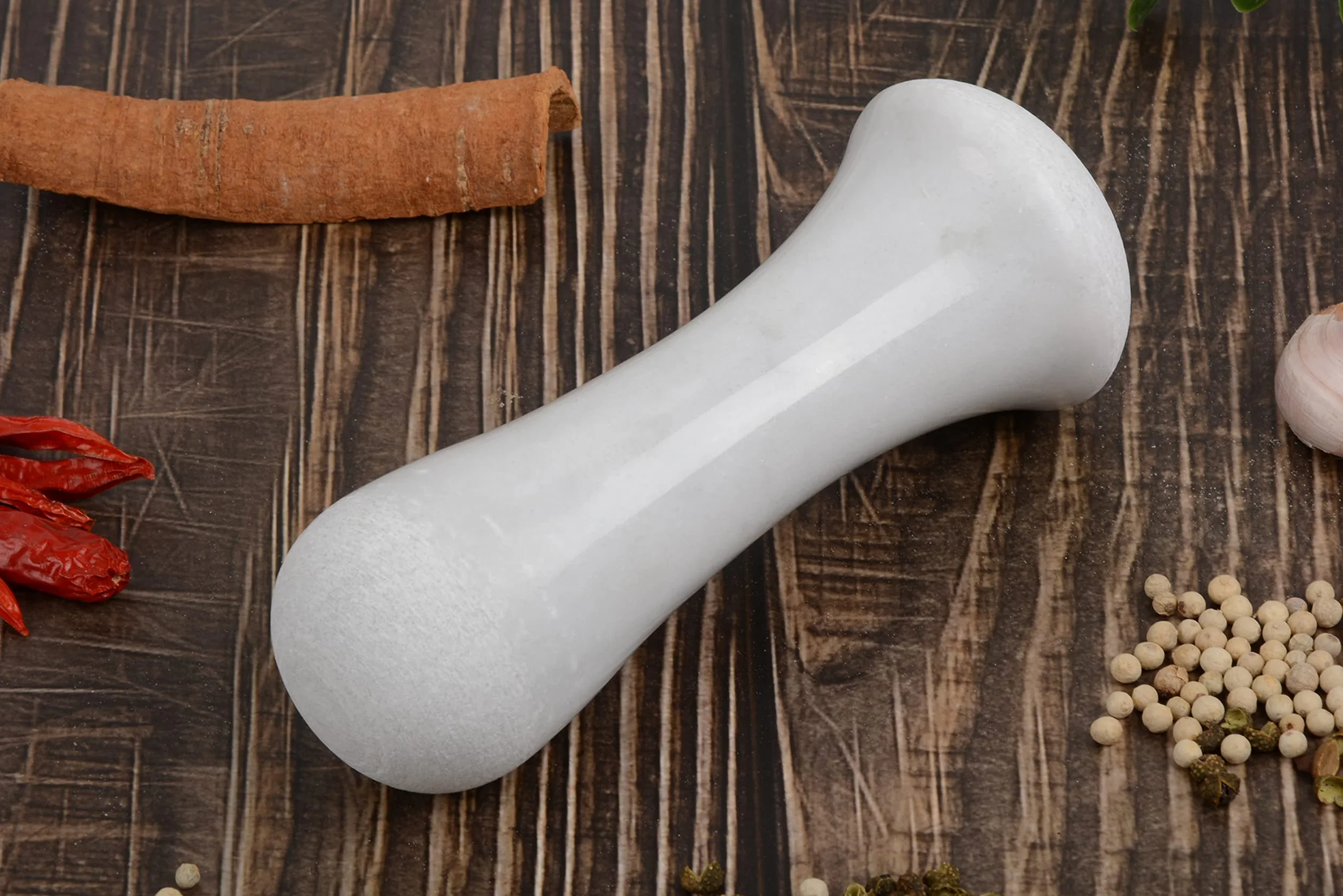 Tianman Palanca de repuesto de mármol, 15 cm de largo, pulida, utiliza el mortero en ambos extremos (mortero no incluido) (mármol blanco pulido)