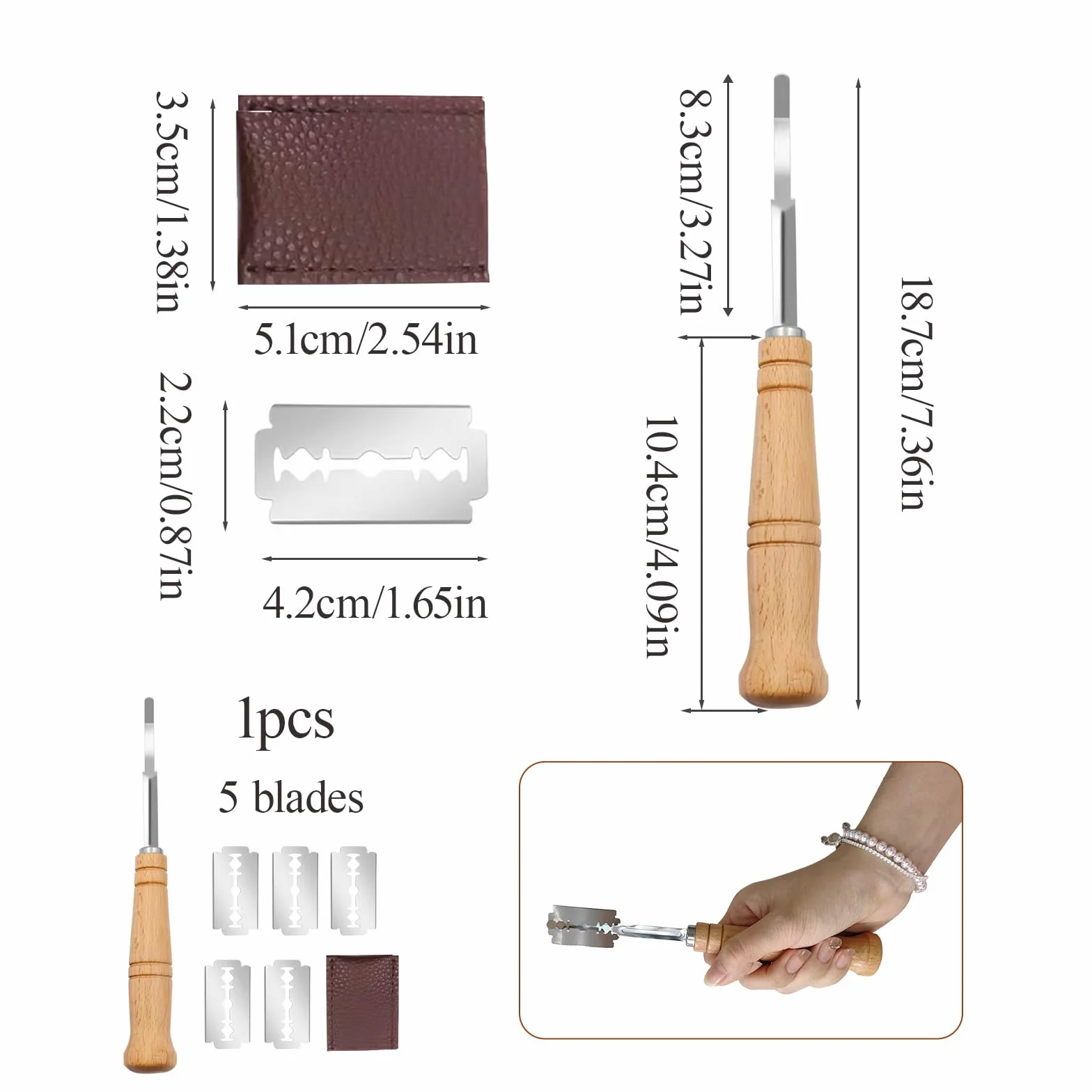Cuchillo de panadero, cuchillo de pan, cuchillo de cortar pan, navaja de afeitar, accesorios para hornear pan (5 cuchillas + 1 funda de piel)