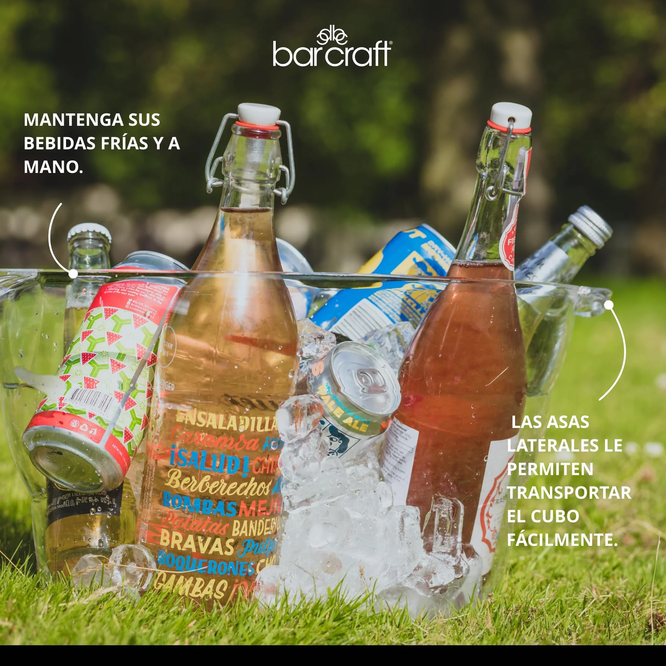 BarCraft Cubo Enfriador de Bebidas Ovalado Grande Acrílico Transparente 10 Litros