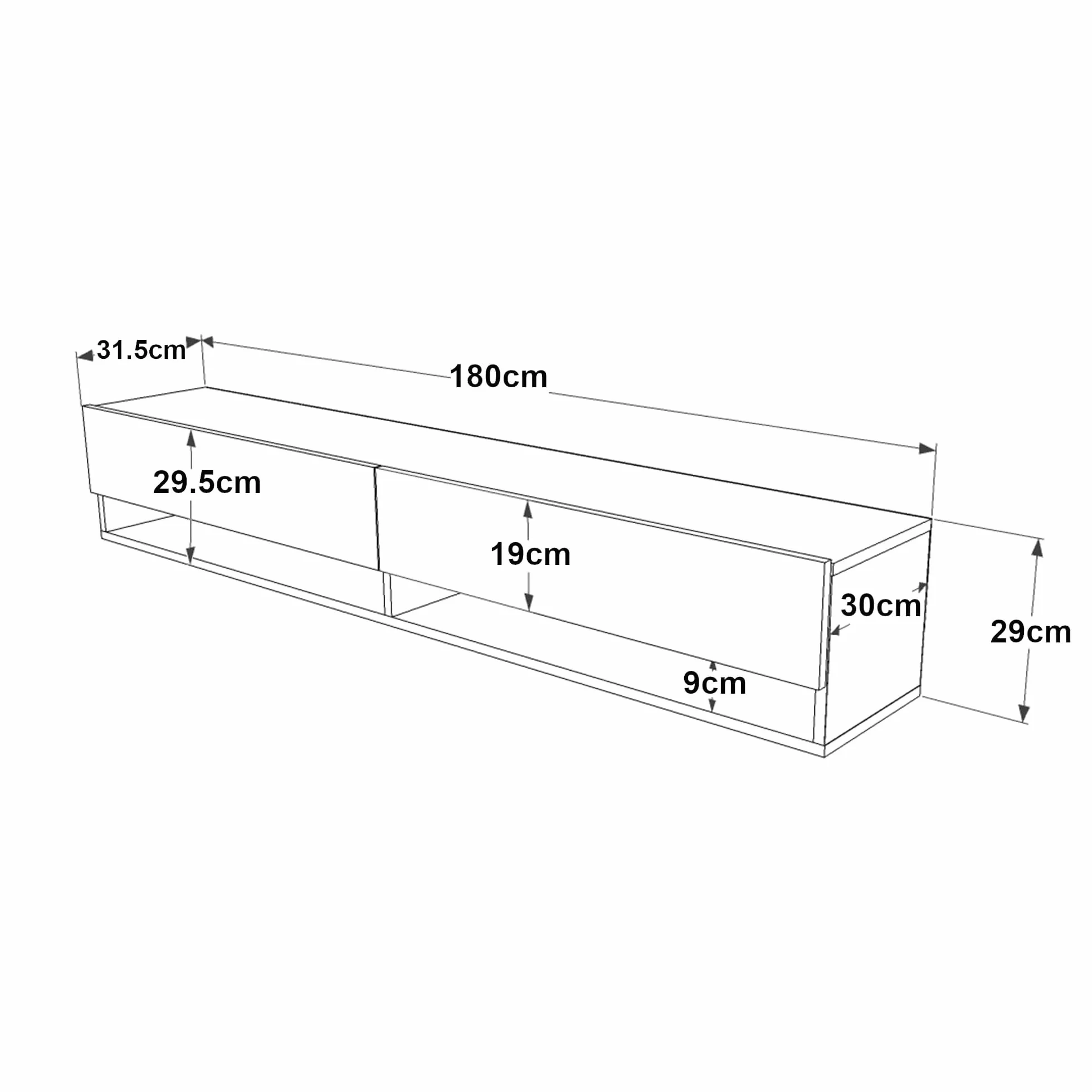 [en.casa] Mueble TV Suspendido con Espacio de Almacenaje Mesa Tele de Pared con 2 Puertas y 2 Estantes Aglomerado 180 x 32 x 30 cm Roble Rústico