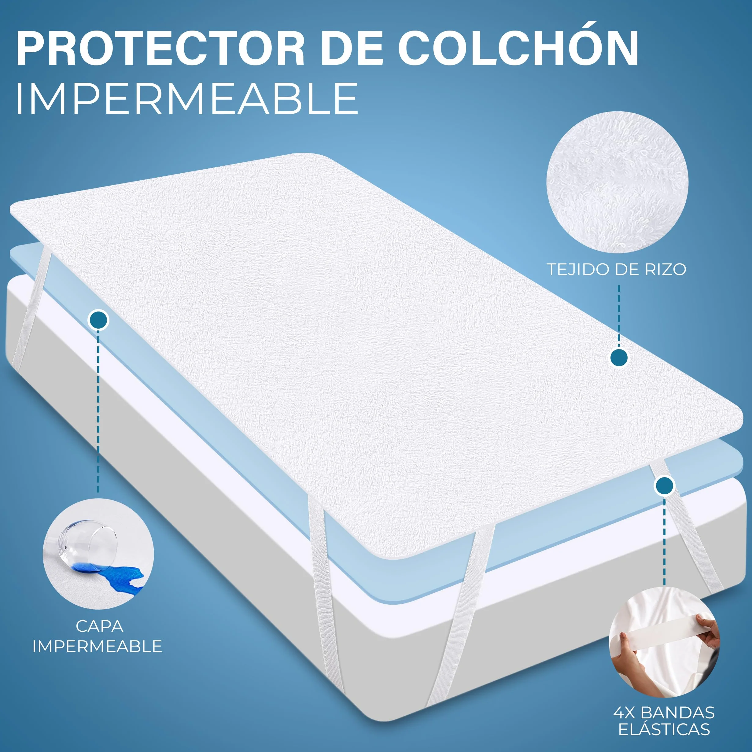 Utopia Bedding Protector Colchón 135 x 190 cm Impermeable, 4 Esquinas Elásticas, Certificación Oeko-Tex, Funda Colchón, Cubre Colchón Transpirable