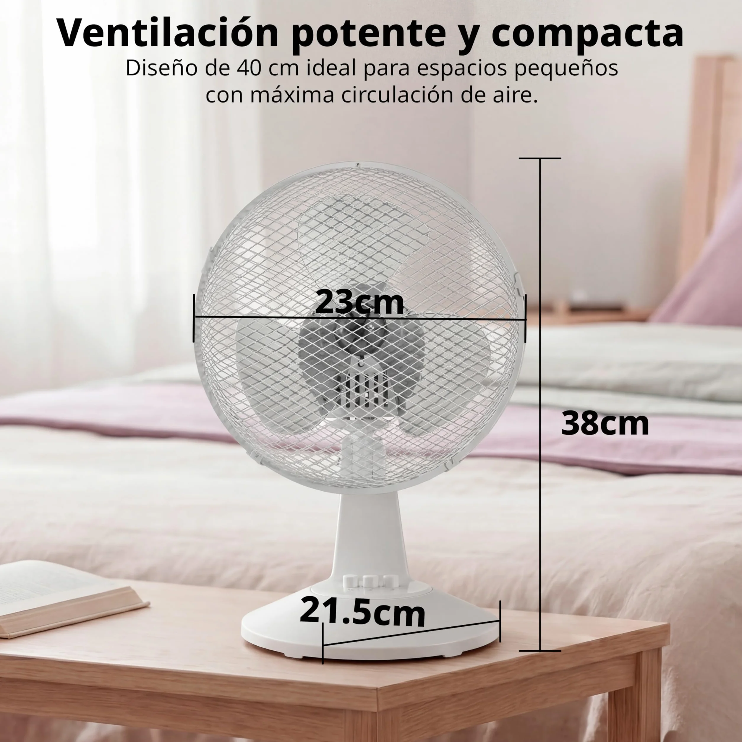 COMFEE Ventilador de Mesa 25W 23cm 2 Velocidades Oscilación 90º Silencioso