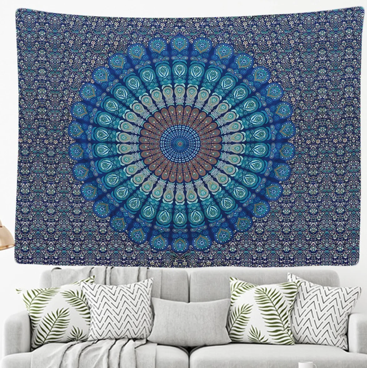 Tapiz Mandala Azul Bohemio 200 x 150 cm Grande Decoracion Pared Dormitorio Salon