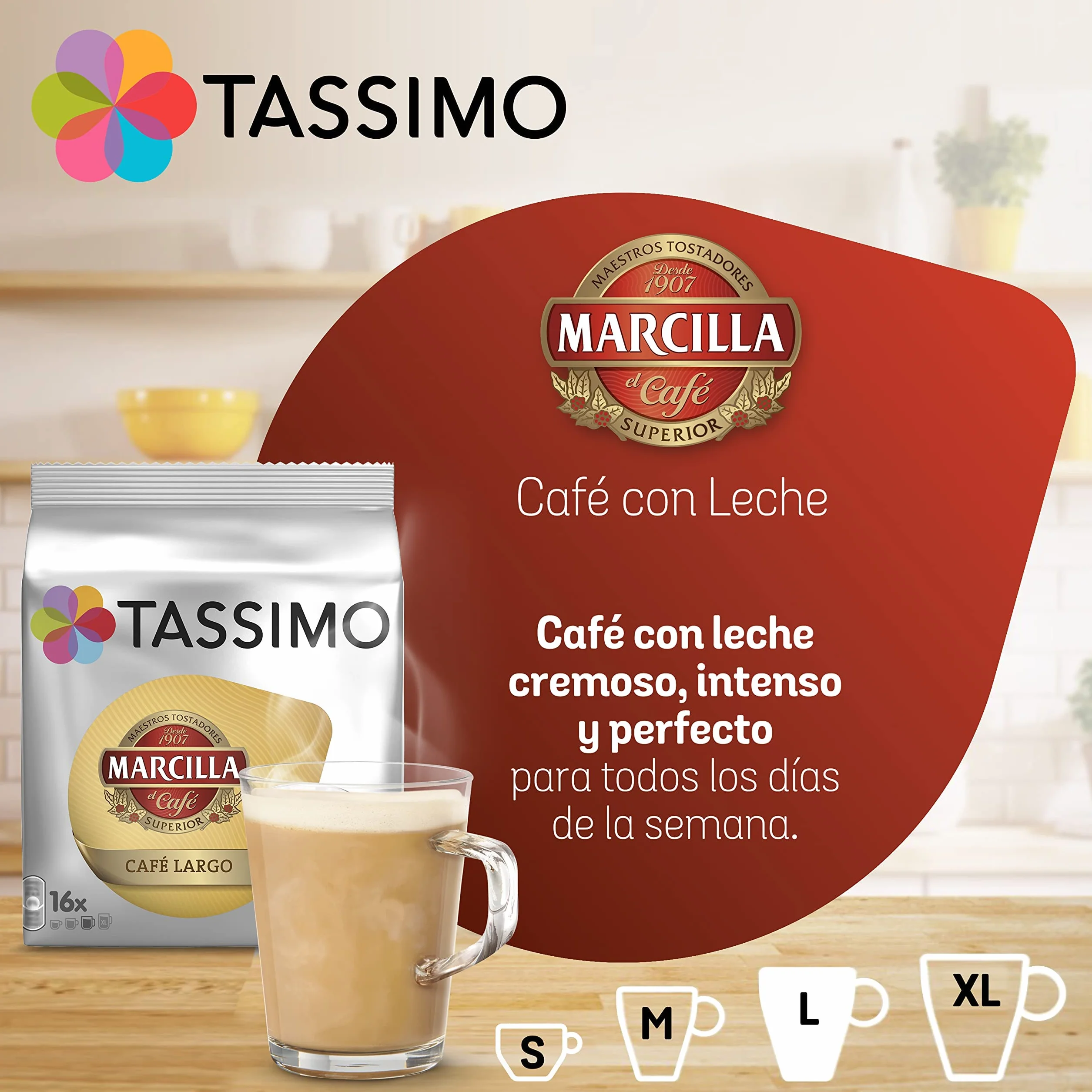 Marcilla Cápsulas de Café Con Leche 80 Cápsulas Compatibles Tassimo