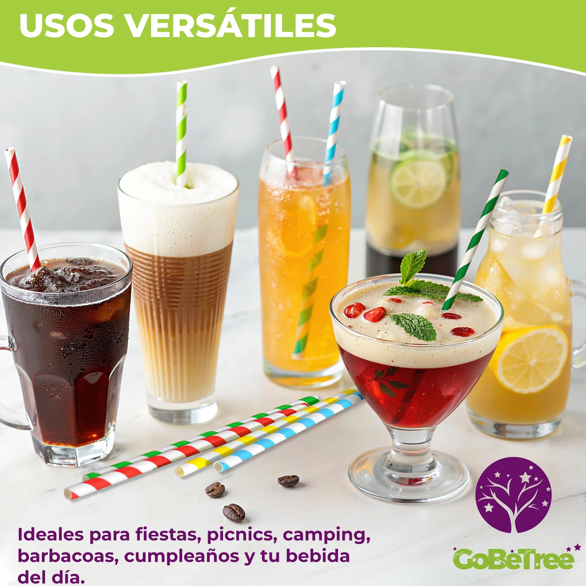 GoBeTree Pajitas de Papel Desechables Cartón Multicapa 20 cm Colores Variados para Café Té Cócteles