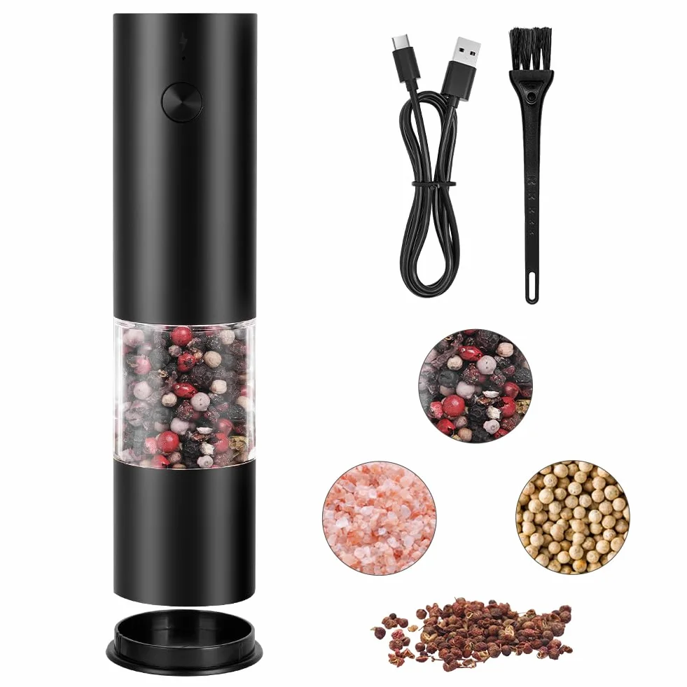 AXFEE Molinillo de Pimienta Eléctrico Recargable USB Tipo-C, 70 ml para la Cocina, Ajuste de Grueso, Funcionamiento con Una Mano, Molido Automático por Gravedad, para Cocina y Barbacoa(1 Unidade)