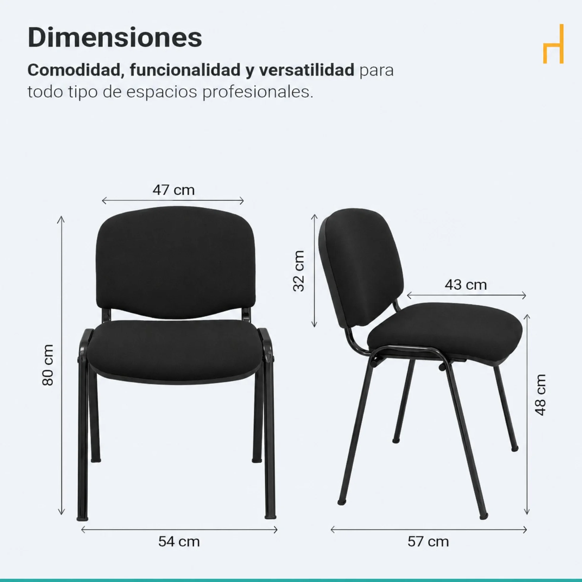 La Silla de Claudia Sillas Apilables de Oficina Pack 4 Negro Acolchado Especial